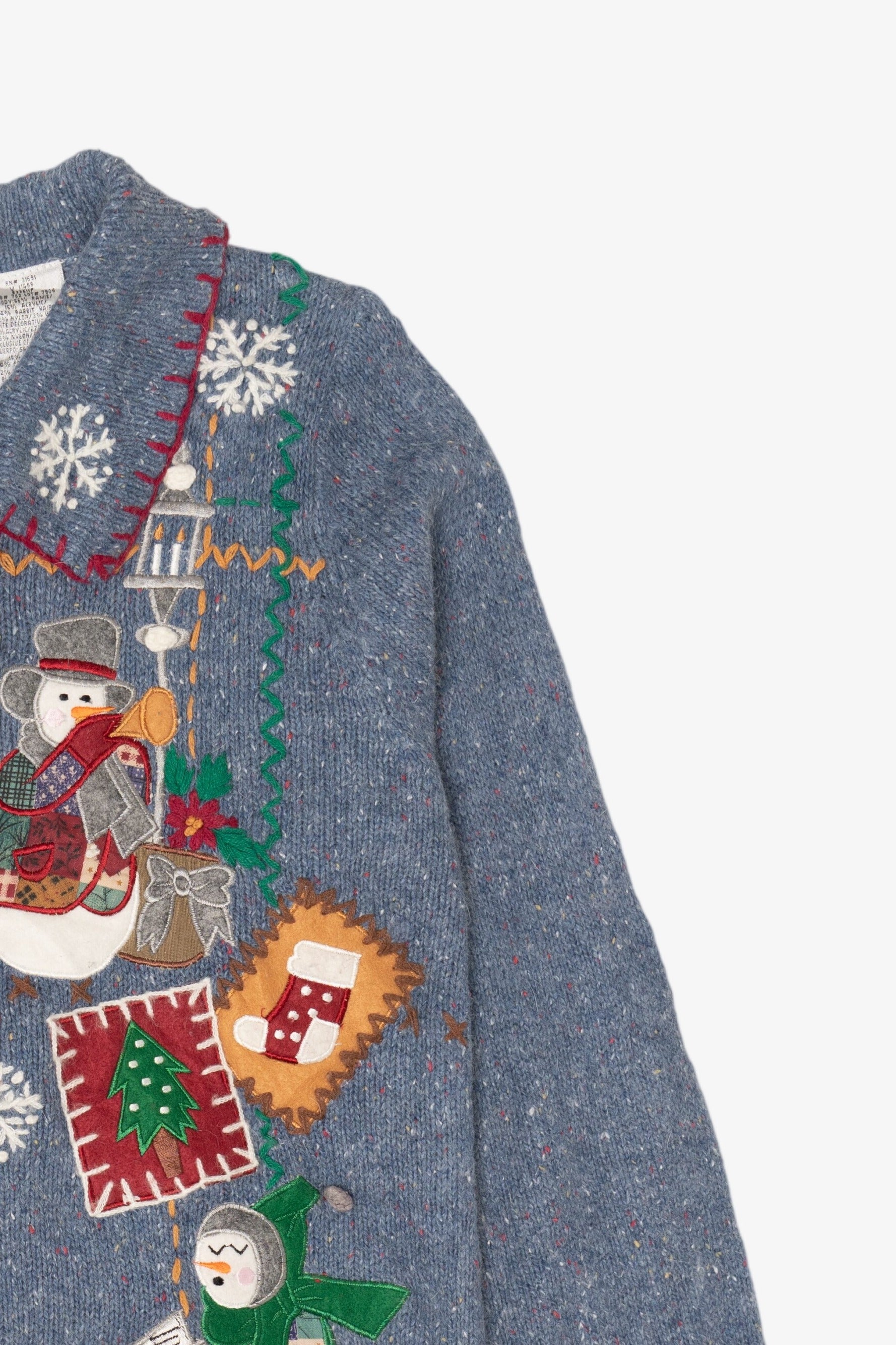 Vintage Blue Victoria Jones Snowmen Ugly Christmas Cardigan (1990s)