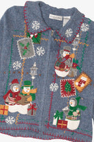Vintage Blue Victoria Jones Snowmen Ugly Christmas Cardigan (1990s)
