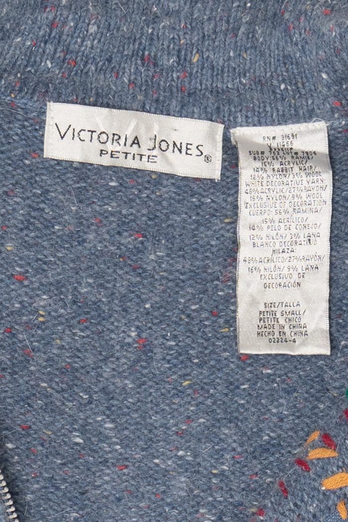 Vintage Blue Victoria Jones Snowmen Ugly Christmas Cardigan (1990s)