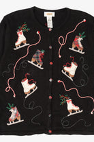 Vintage Black Talbots Ice Skates Ugly Christmas Cardigan (1990s)