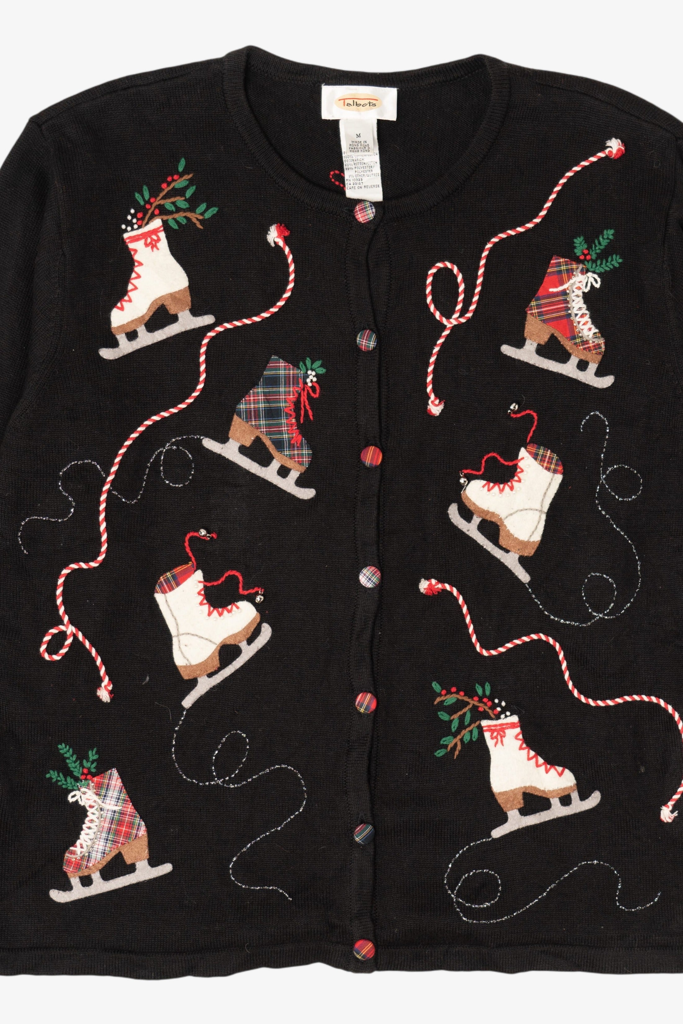 Vintage Black Talbots Ice Skates Ugly Christmas Cardigan (1990s)