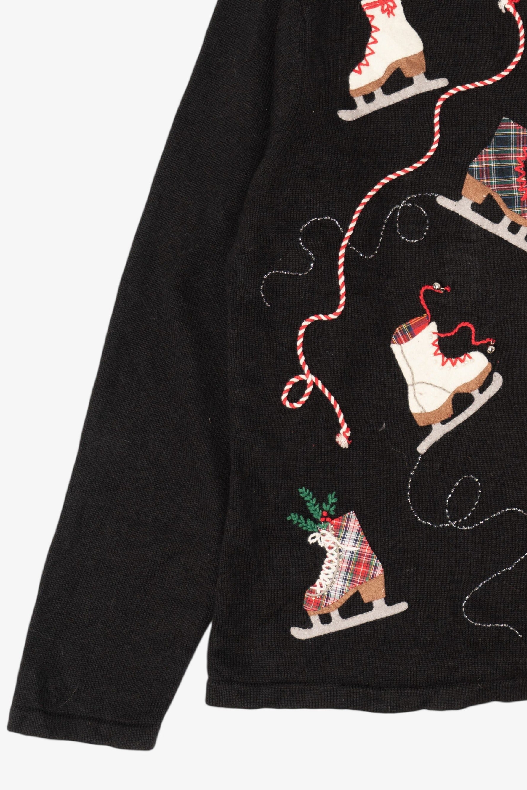 Vintage Black Talbots Ice Skates Ugly Christmas Cardigan (1990s)