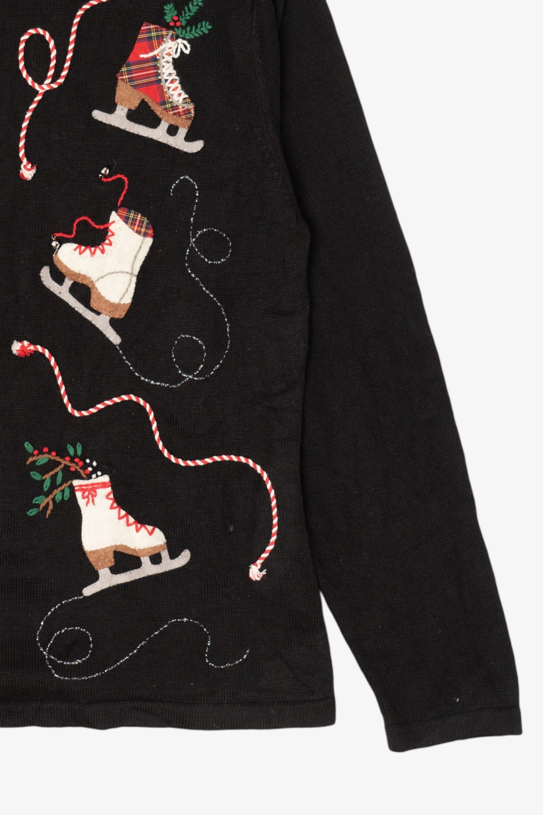 Vintage Black Talbots Ice Skates Ugly Christmas Cardigan (1990s)