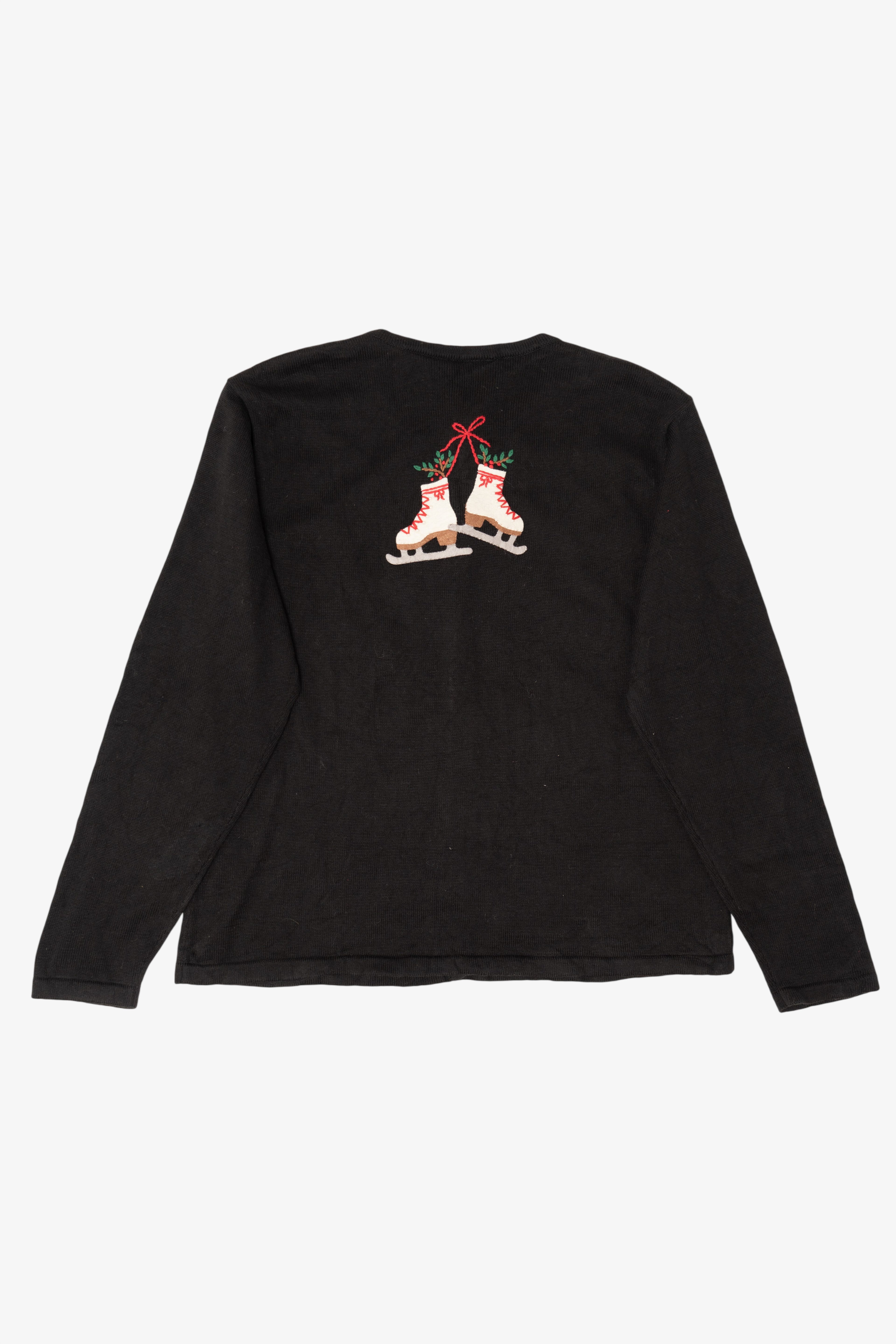 Vintage Black Talbots Ice Skates Ugly Christmas Cardigan (1990s)