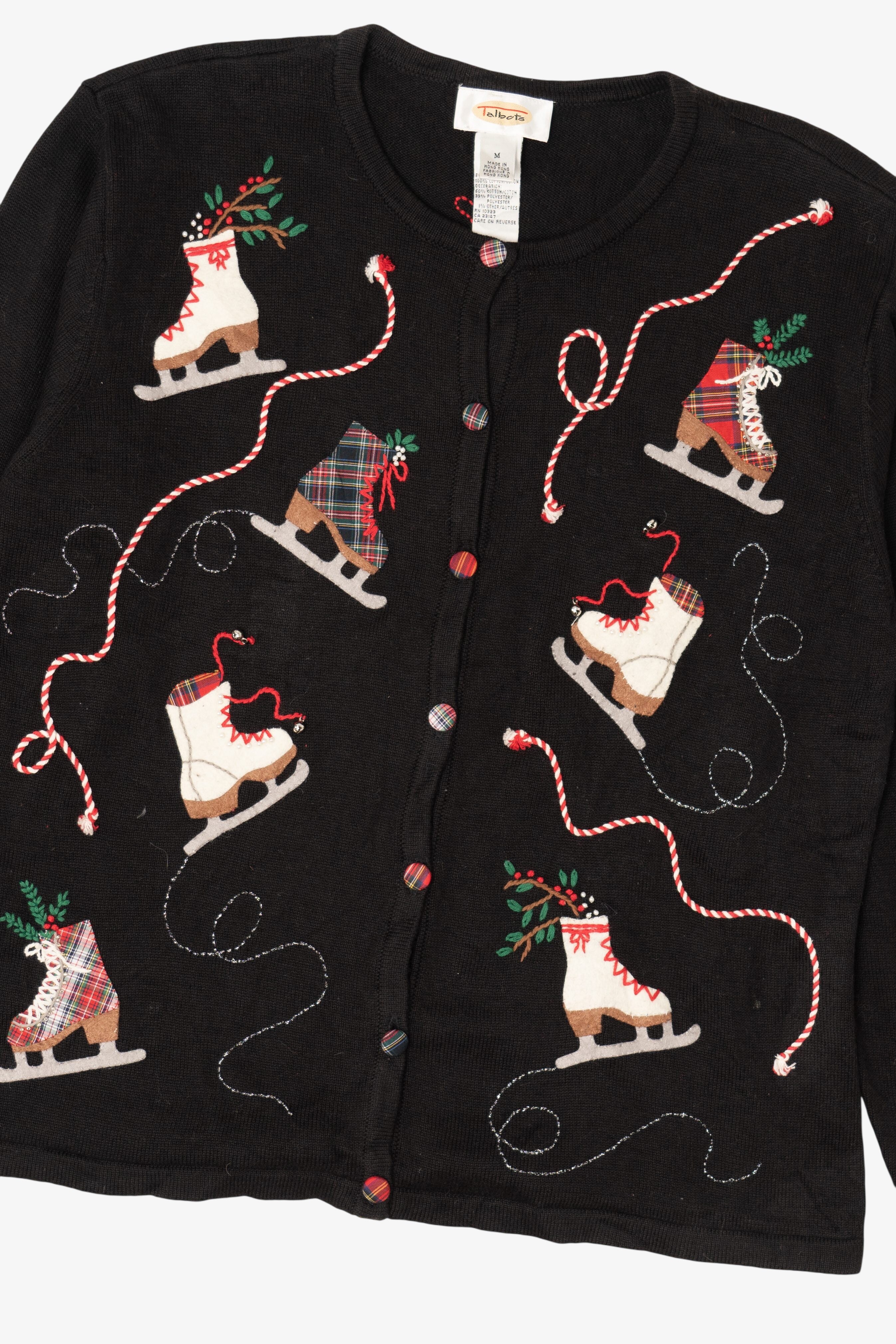 Vintage Black Talbots Ice Skates Ugly Christmas Cardigan (1990s)