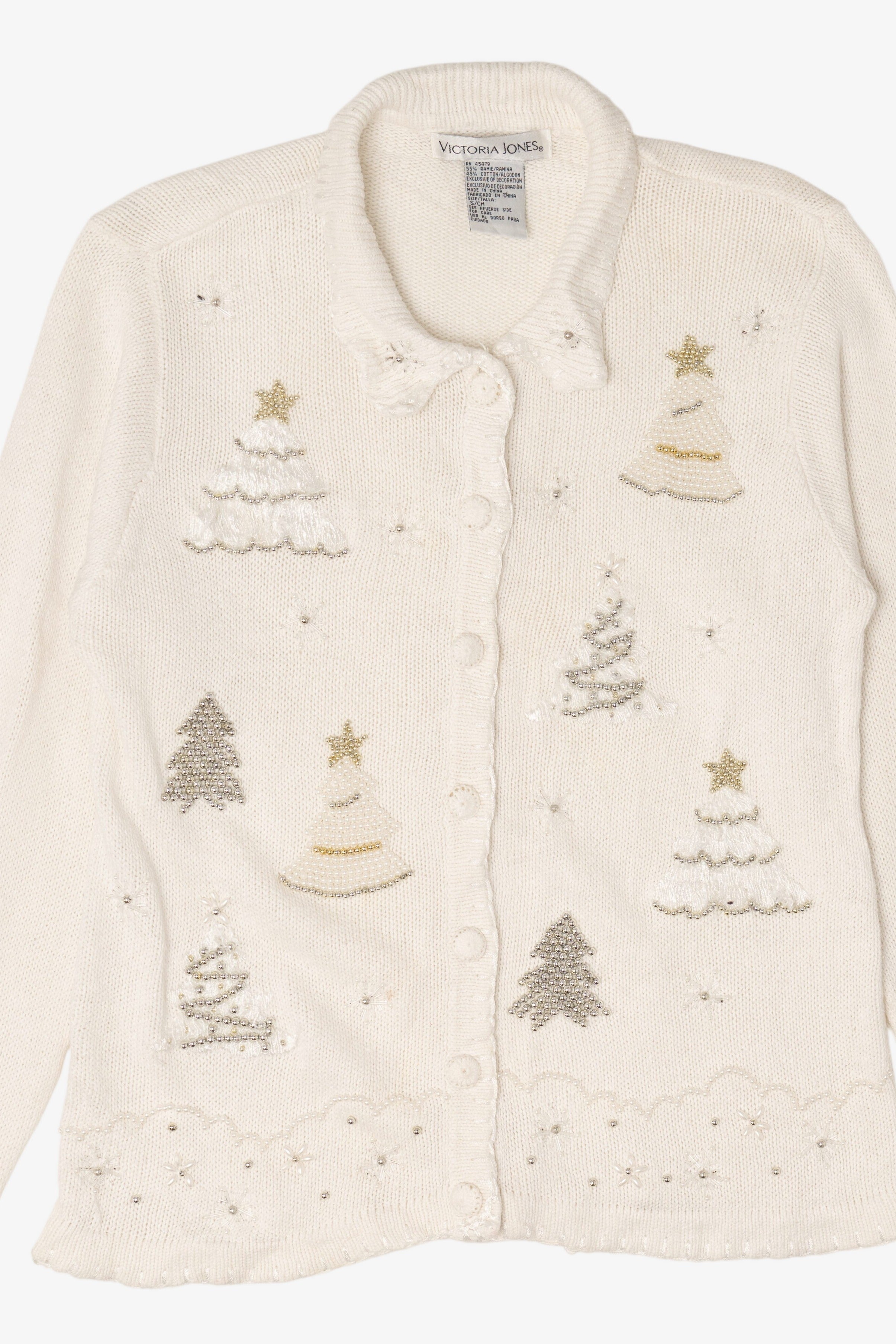 Vintage White Victoria Jones Trees Christmas Cardigan (1990s)