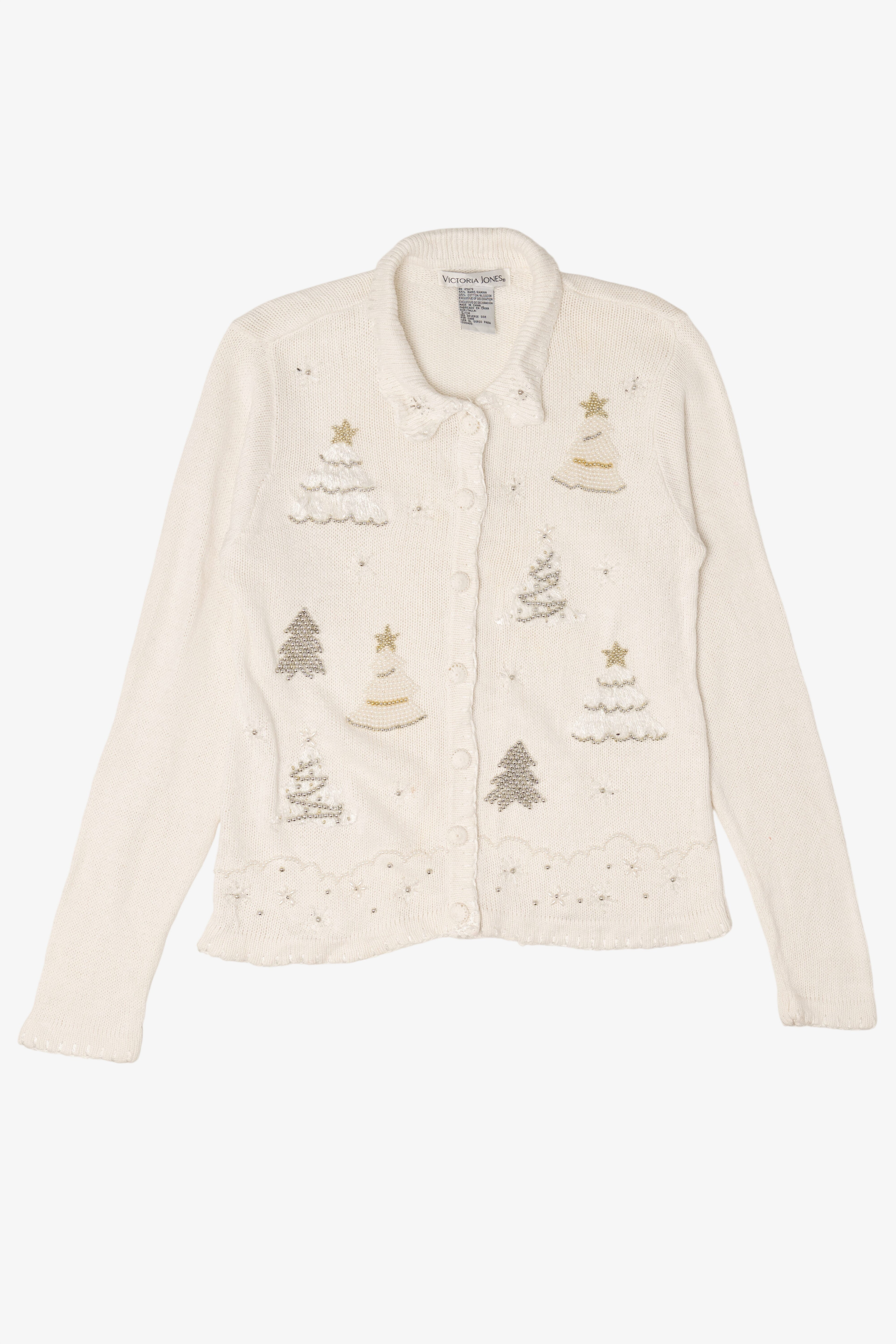 Vintage White Victoria Jones Trees Christmas Cardigan (1990s)