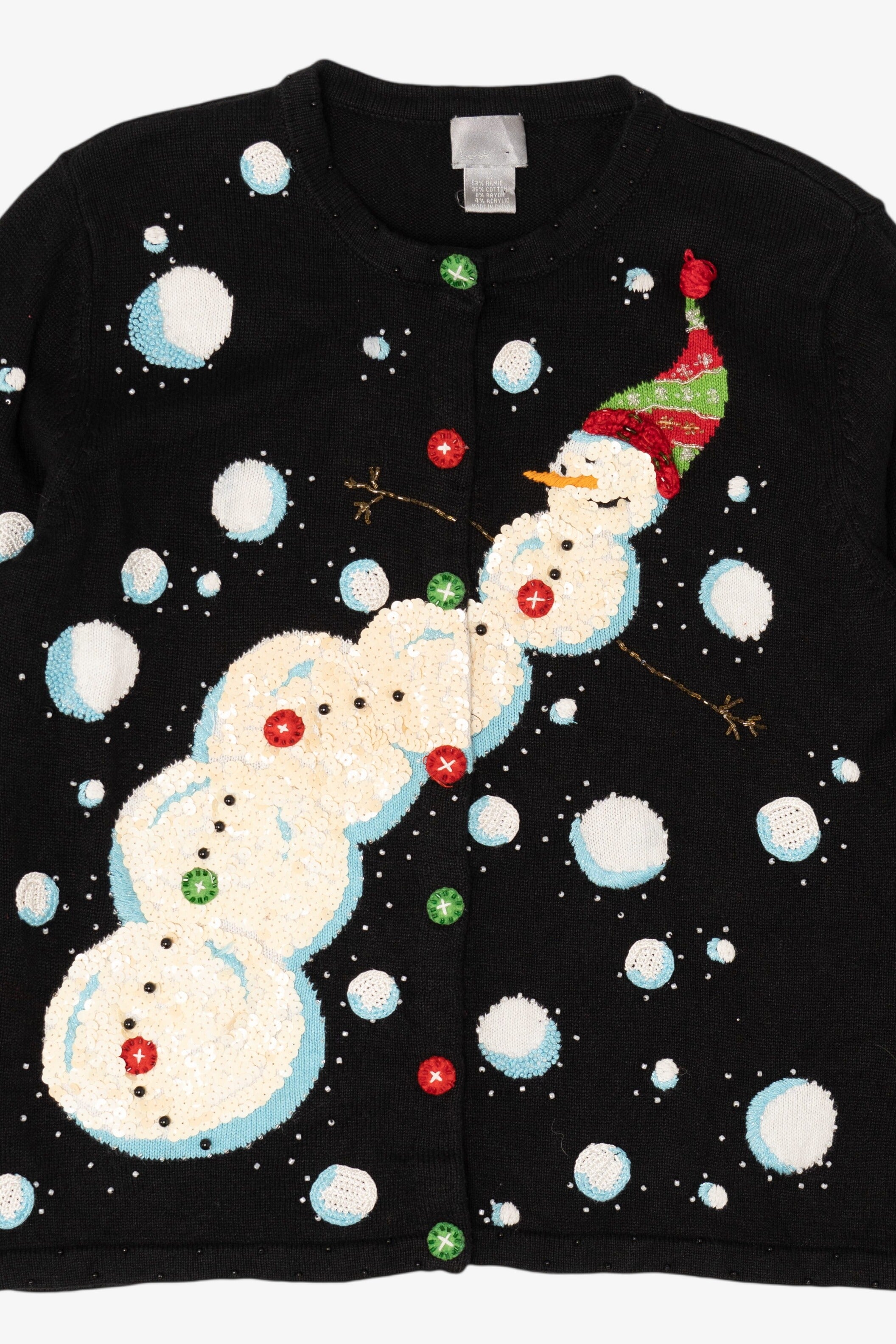Vintage Black Berek Snowmen Ugly Christmas Cardigan (1990s)