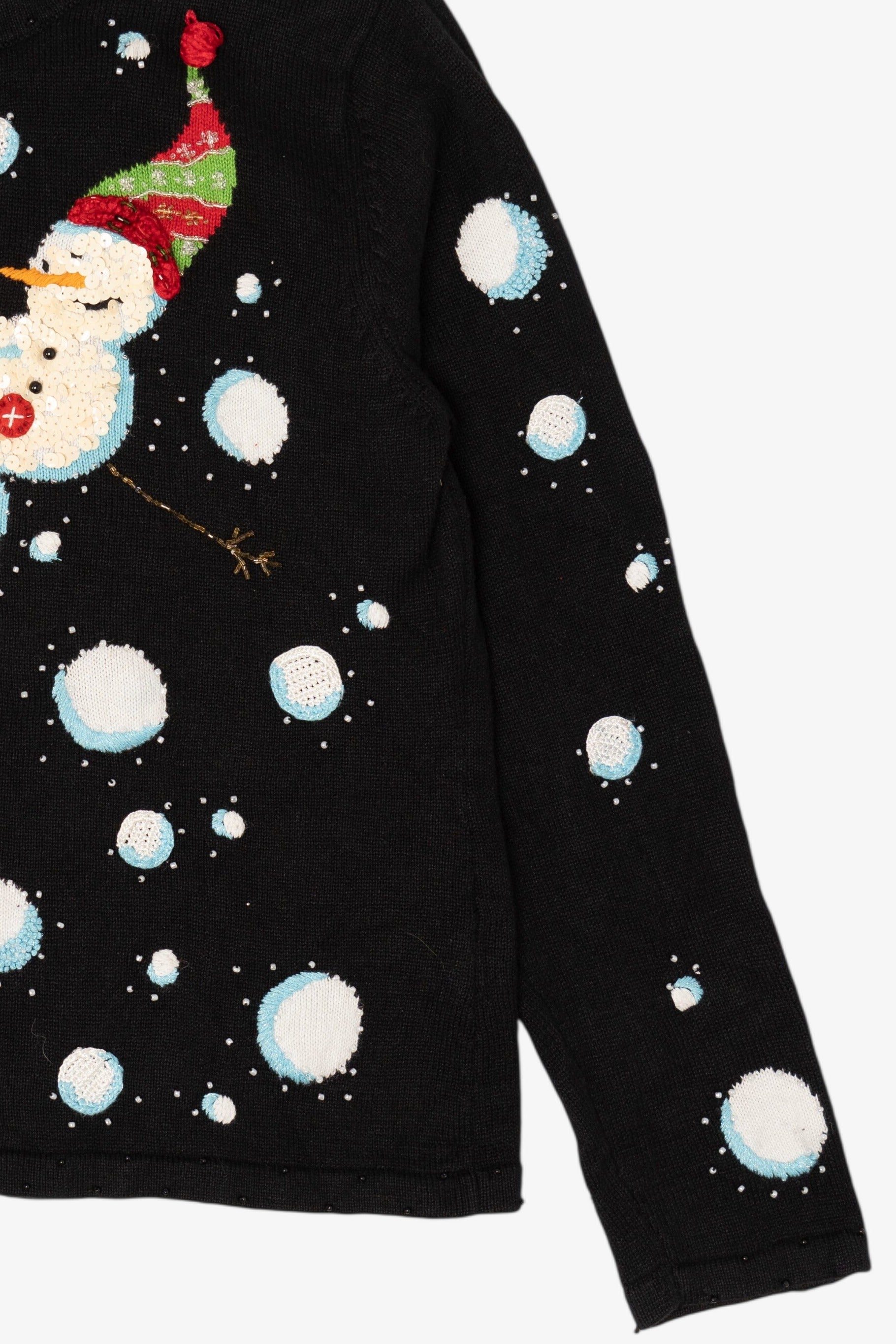 Vintage Black Berek Snowmen Ugly Christmas Cardigan (1990s)