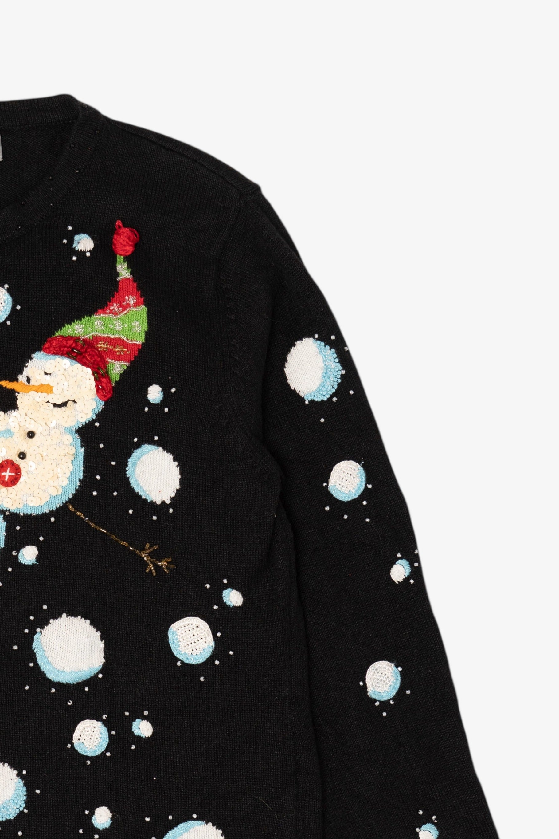 Vintage Black Berek Snowmen Ugly Christmas Cardigan (1990s)