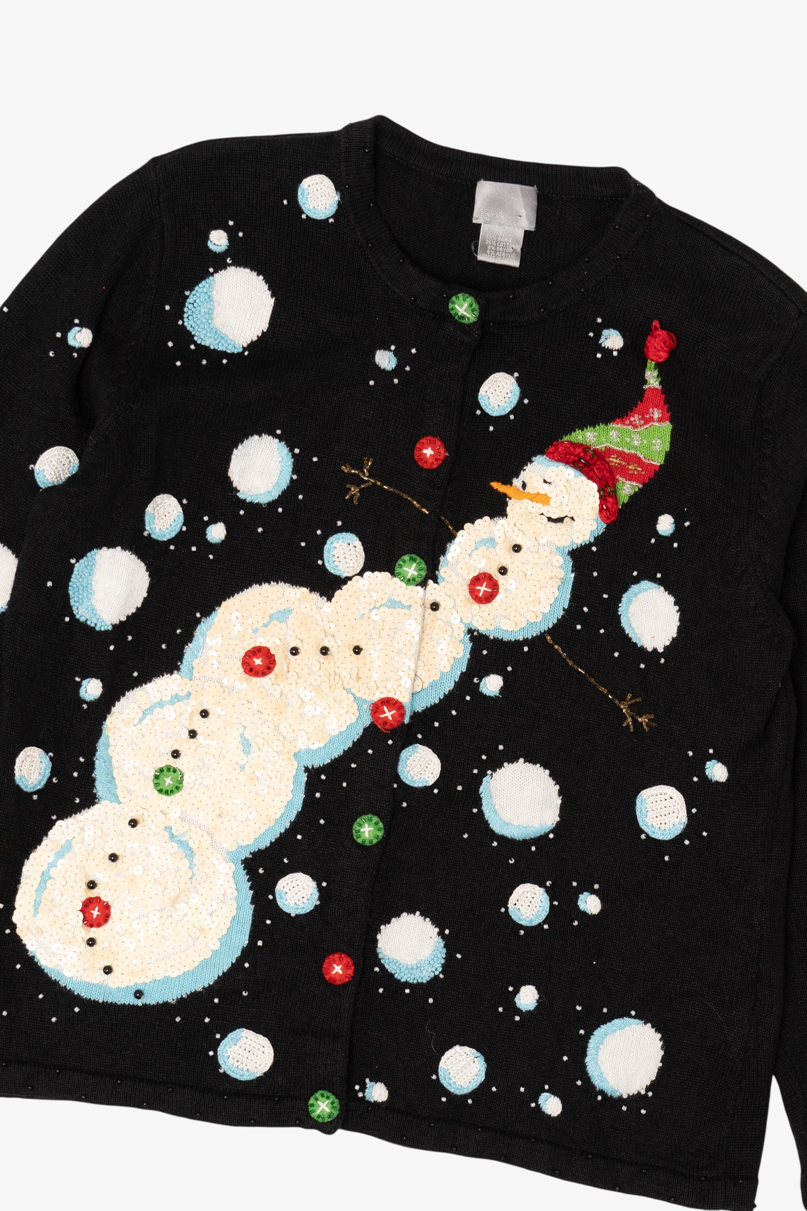 Vintage Black Berek Snowmen Ugly Christmas Cardigan (1990s)