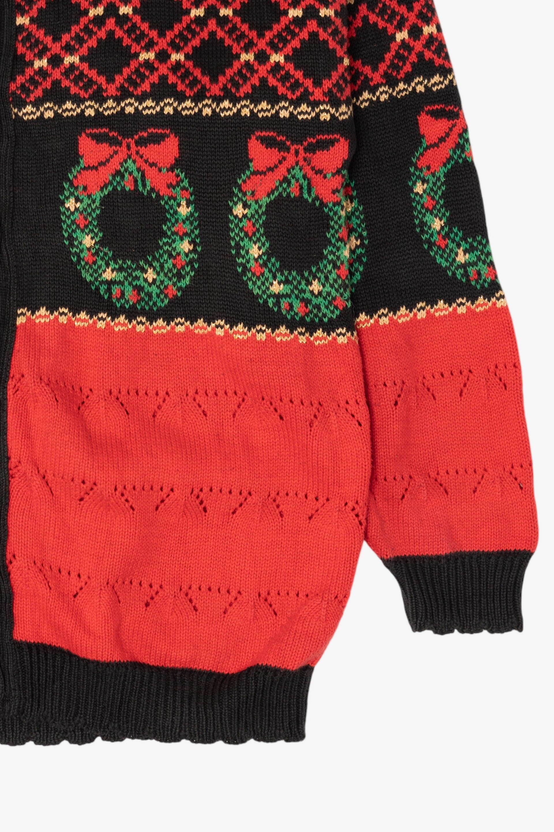 Vintage Red Country Workshop Wreaths Ugly Christmas Cardigan (1990s)