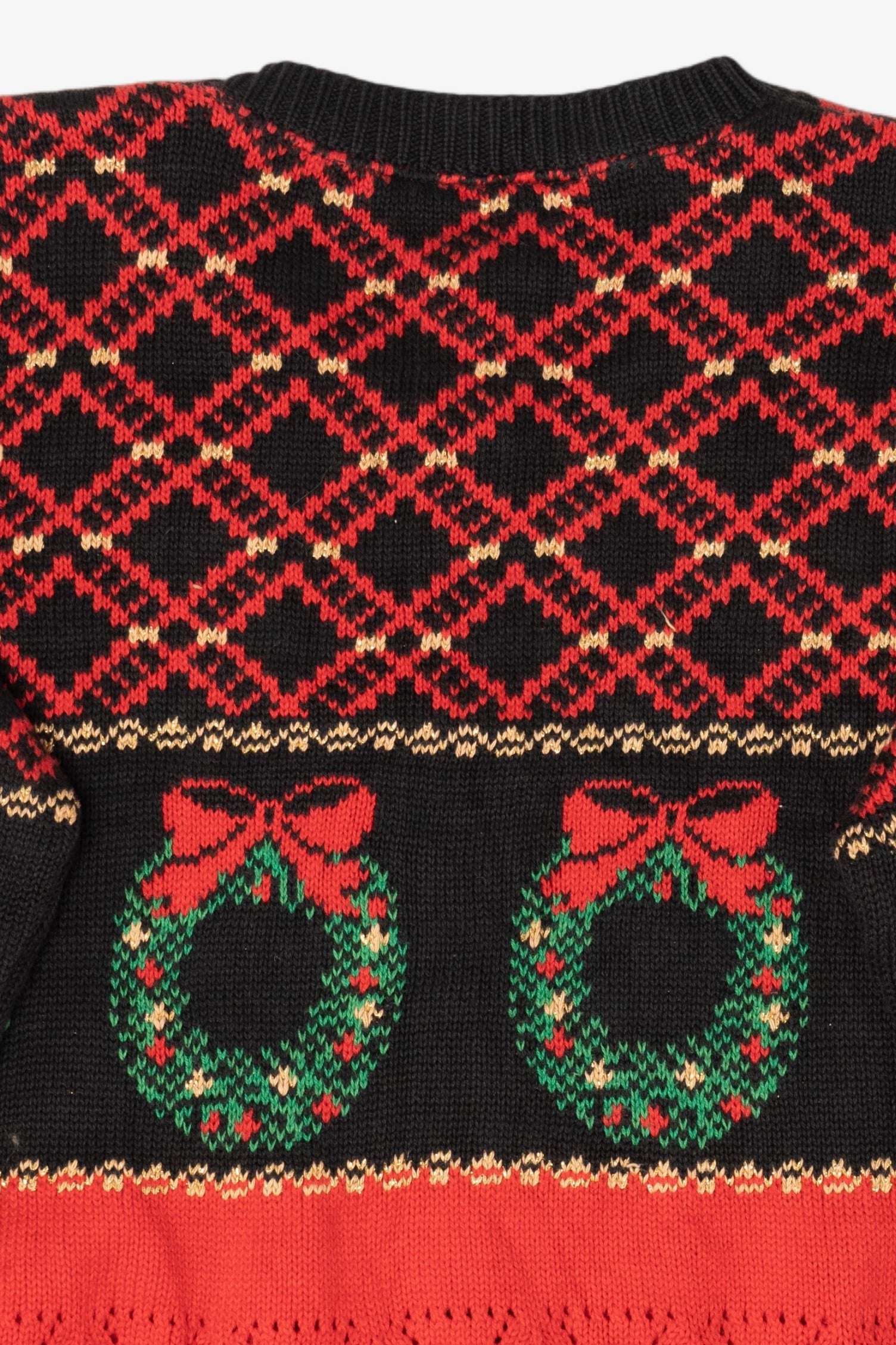 Vintage Red Country Workshop Wreaths Ugly Christmas Cardigan (1990s)