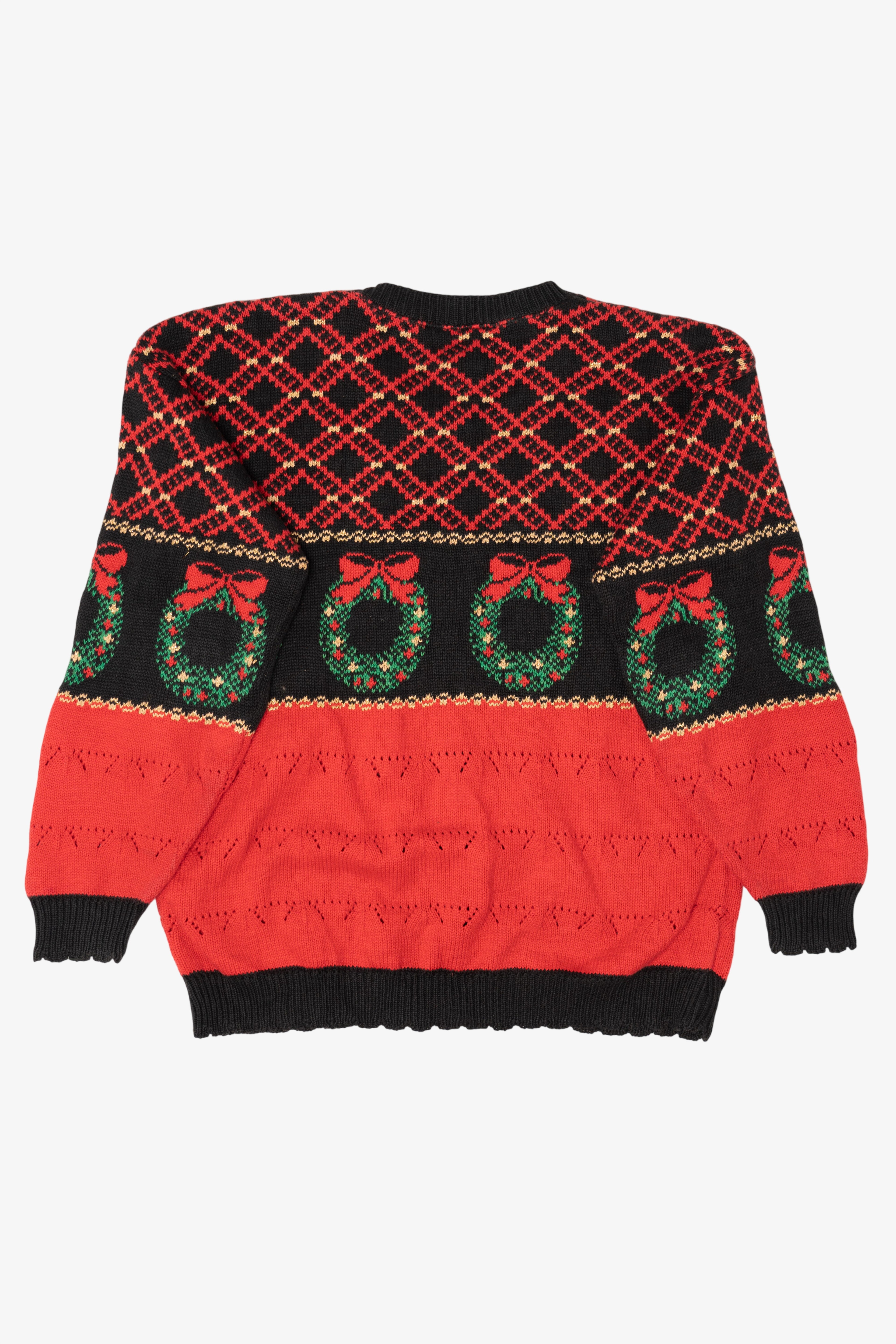 Vintage Red Country Workshop Wreaths Ugly Christmas Cardigan (1990s)