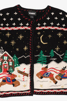 Vintage Black Designers Originals Studio Reindeer Ugly Christmas Cardigan (1990s)