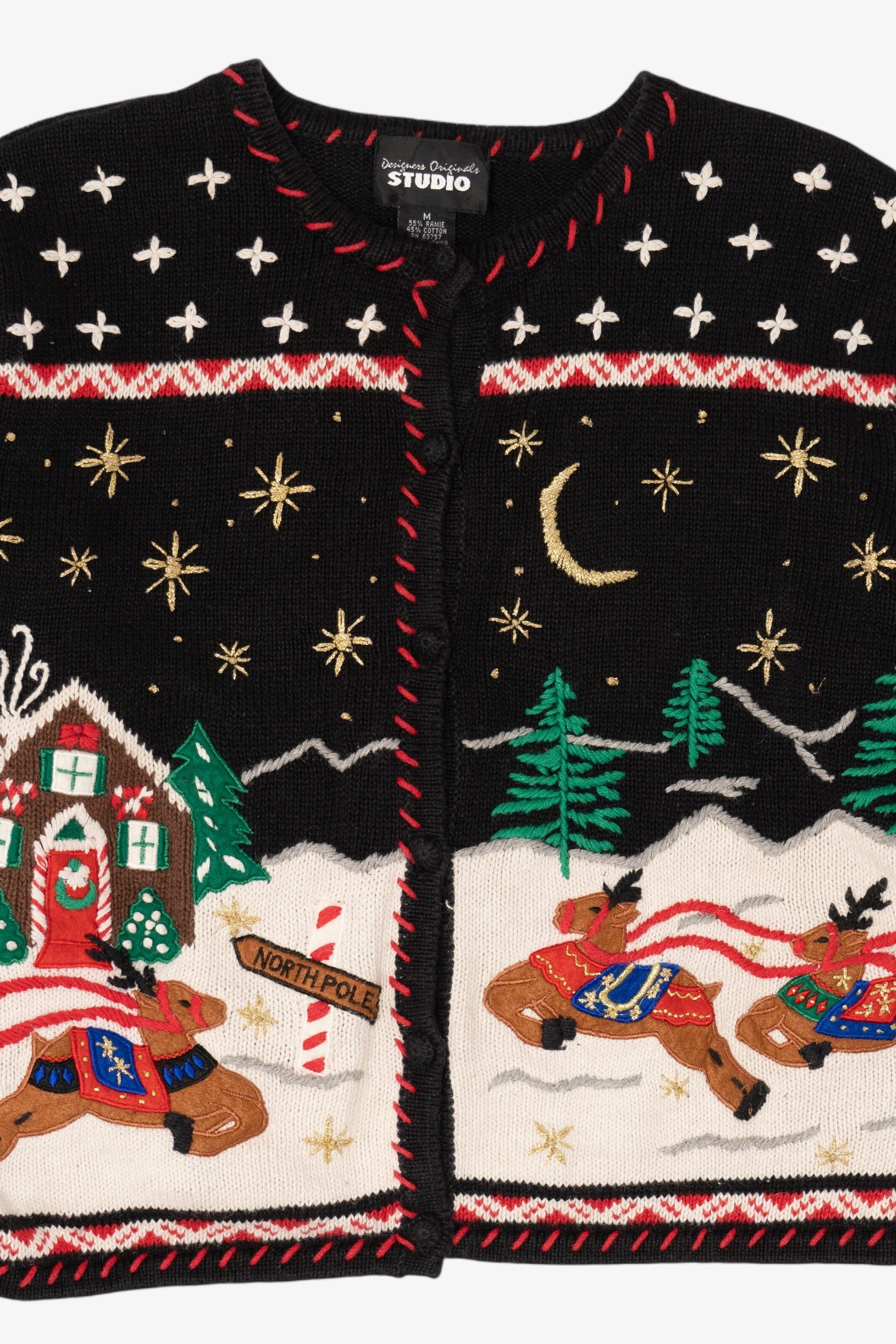 Vintage Black Designers Originals Studio Reindeer Ugly Christmas Cardigan (1990s)