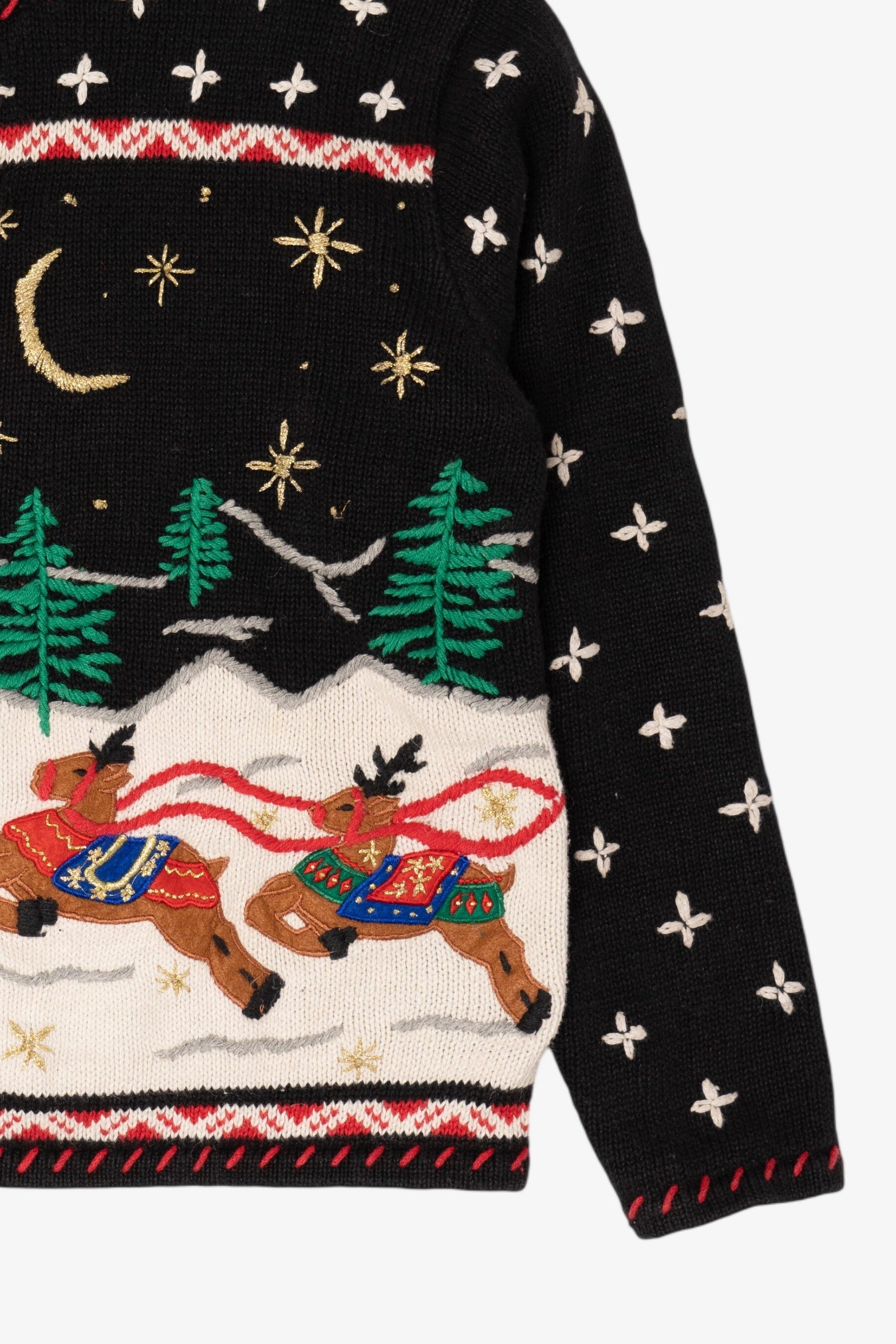 Vintage Black Designers Originals Studio Reindeer Ugly Christmas Cardigan (1990s)