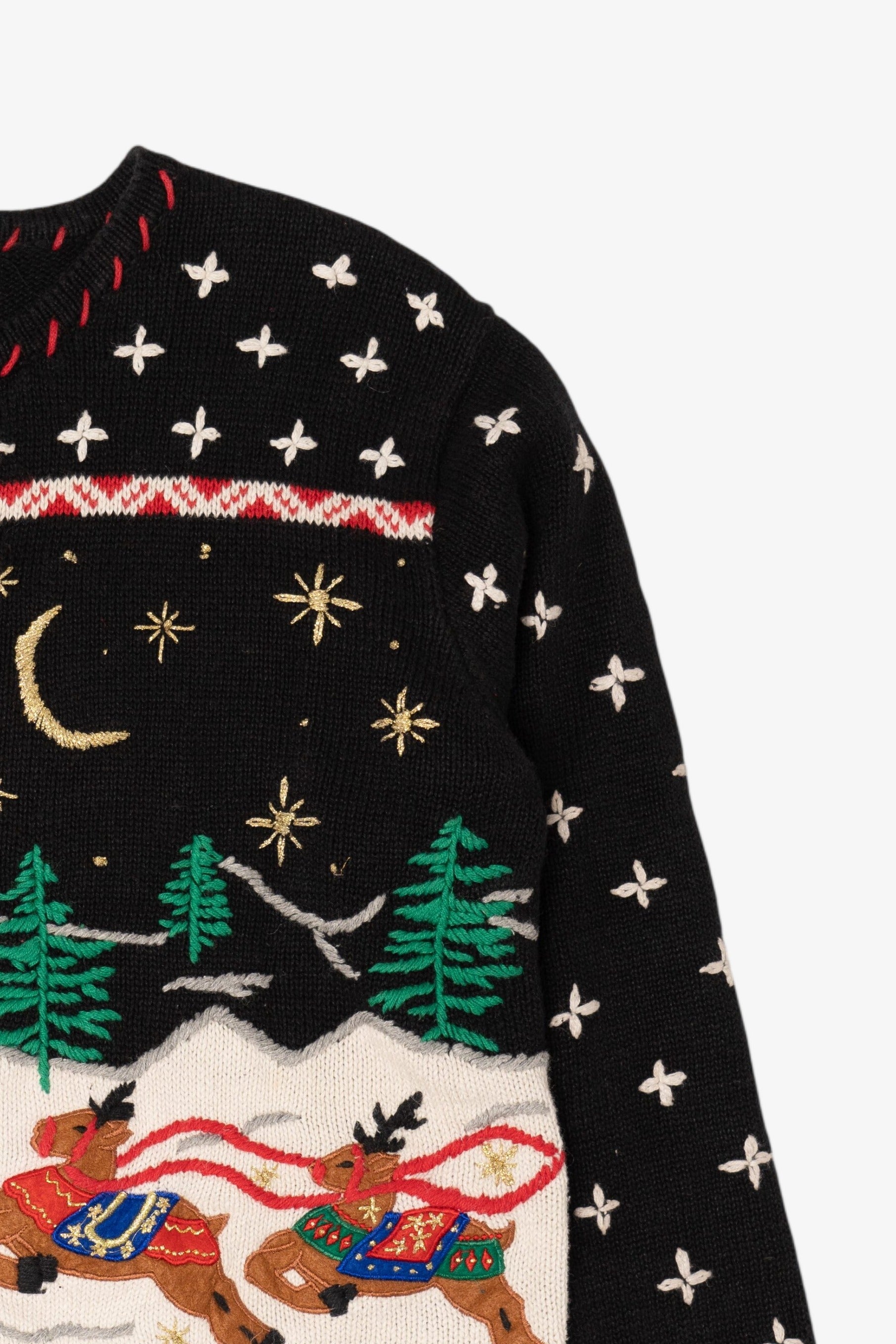 Vintage Black Designers Originals Studio Reindeer Ugly Christmas Cardigan (1990s)