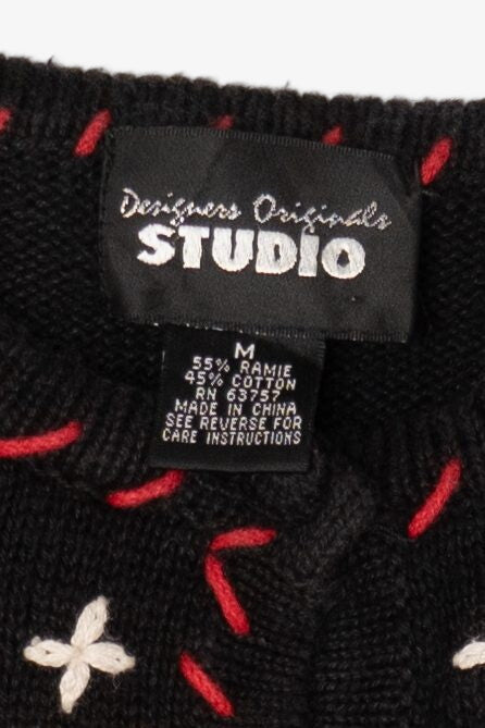 Vintage Black Designers Originals Studio Reindeer Ugly Christmas Cardigan (1990s)