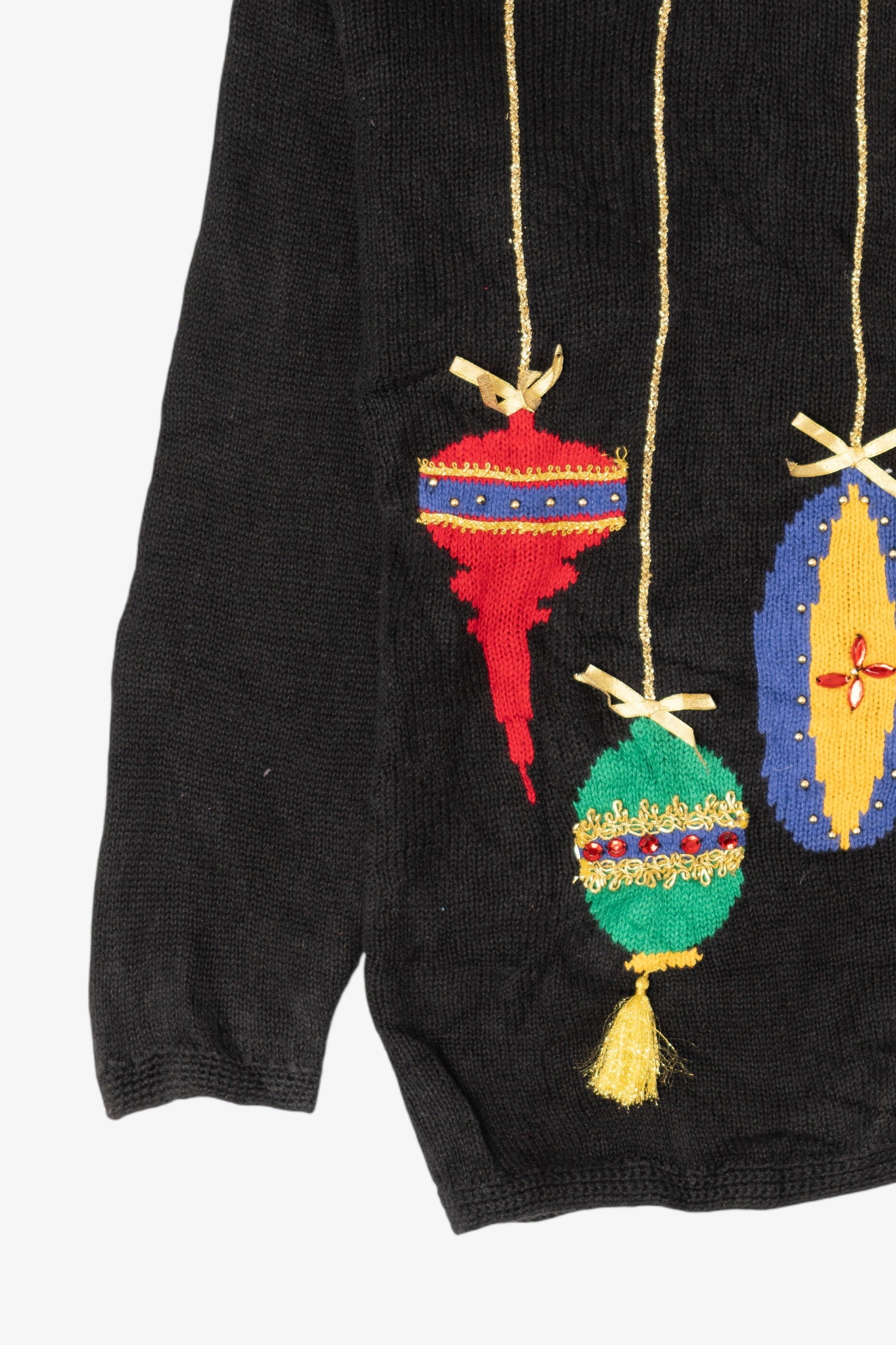 Vintage Hand Loomed Black Northern Isles Ornaments Ugly Christmas Cardigan (1990s)