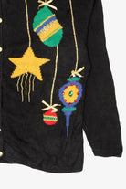 Vintage Hand Loomed Black Northern Isles Ornaments Ugly Christmas Cardigan (1990s)