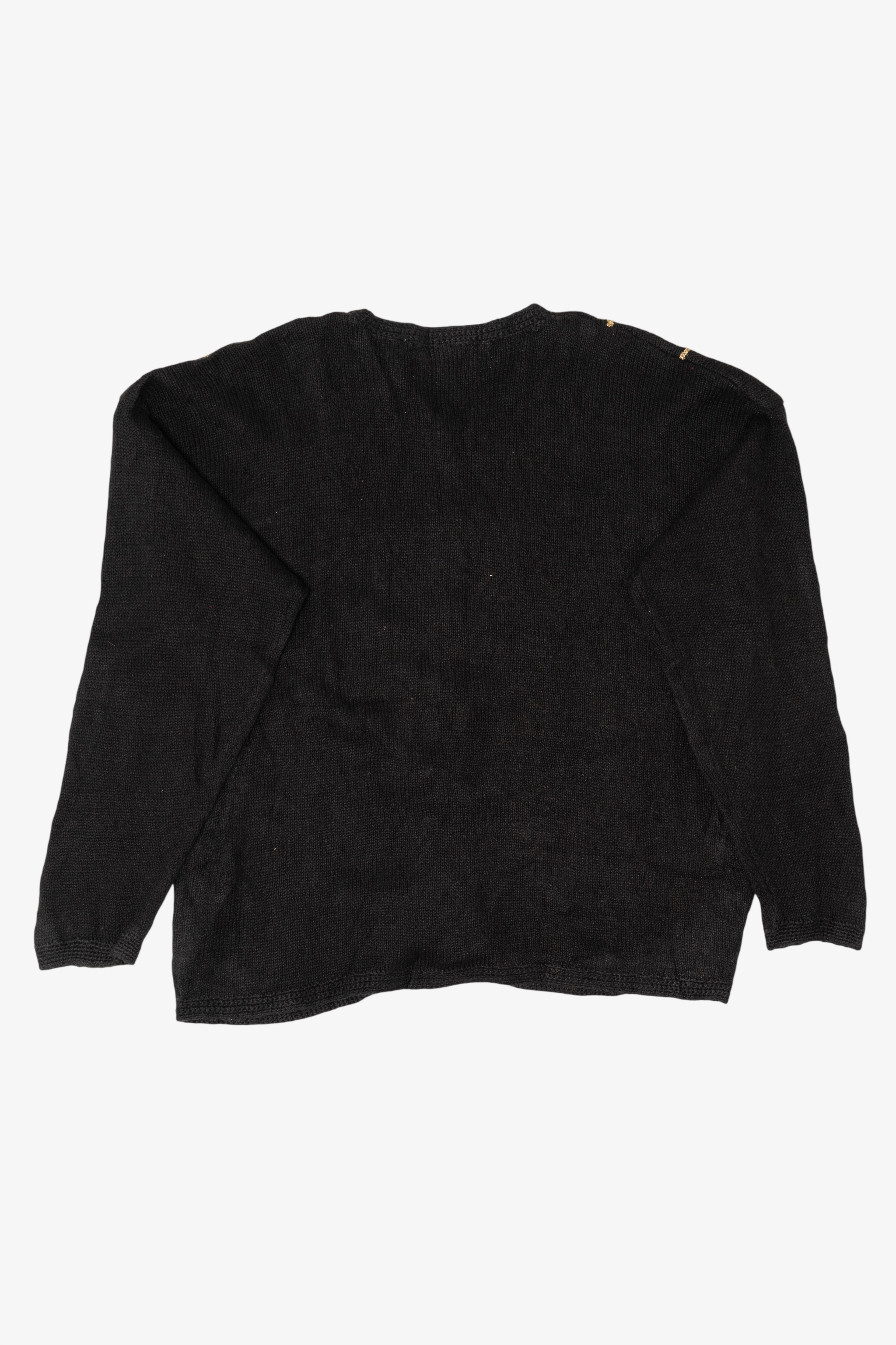 Vintage Hand Loomed Black Northern Isles Ornaments Ugly Christmas Cardigan (1990s)