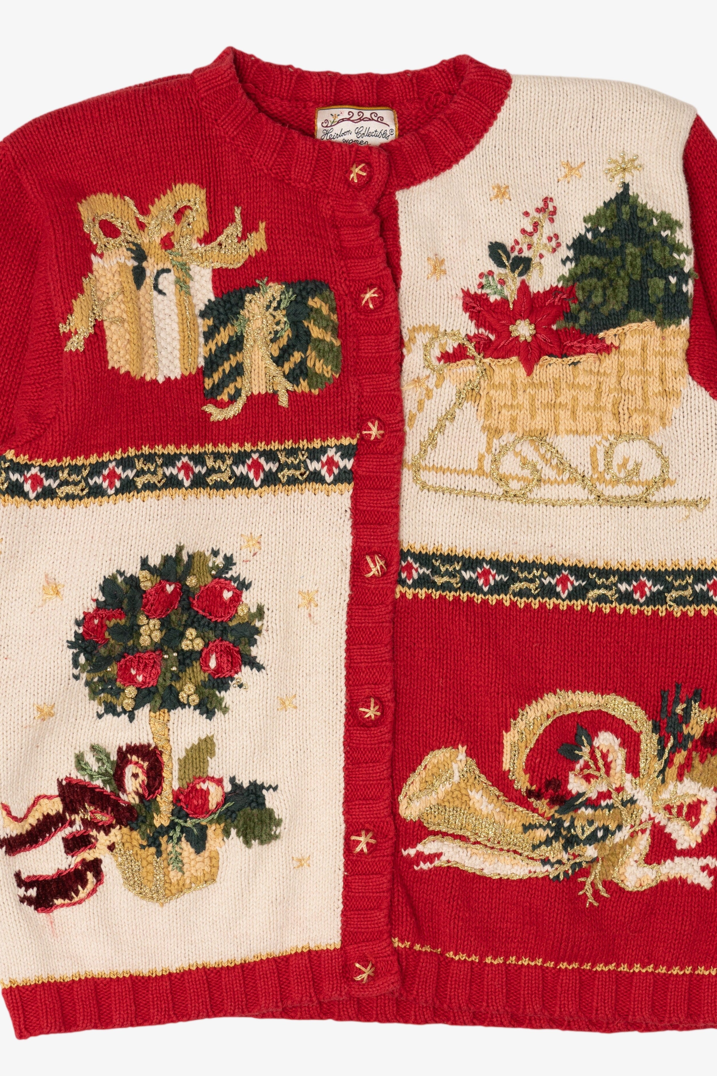 Vintage Red Heirloom Collectible Ugly Christmas Cardigan (1990s)