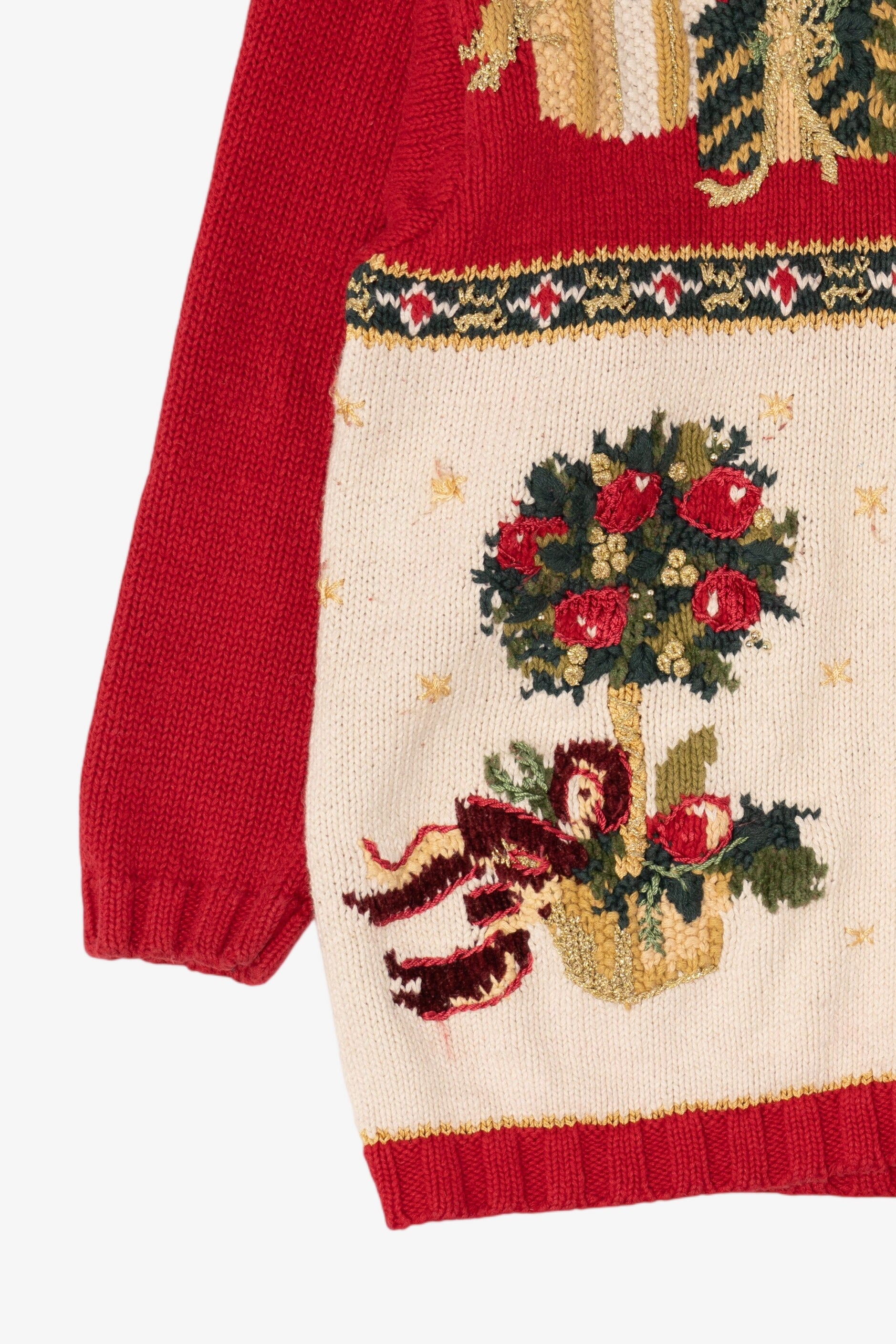 Vintage Red Heirloom Collectible Ugly Christmas Cardigan (1990s)