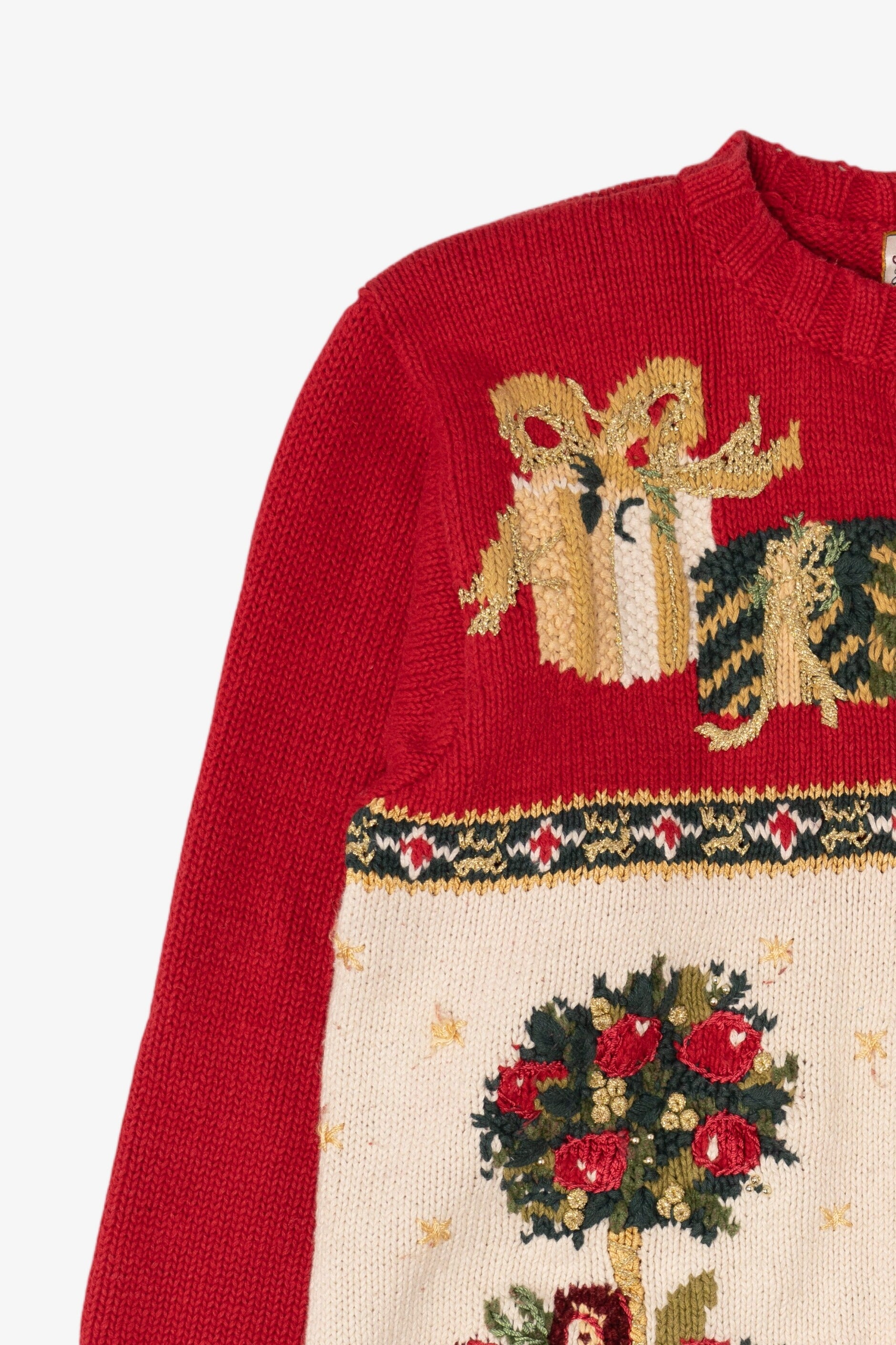Vintage Red Heirloom Collectible Ugly Christmas Cardigan (1990s)