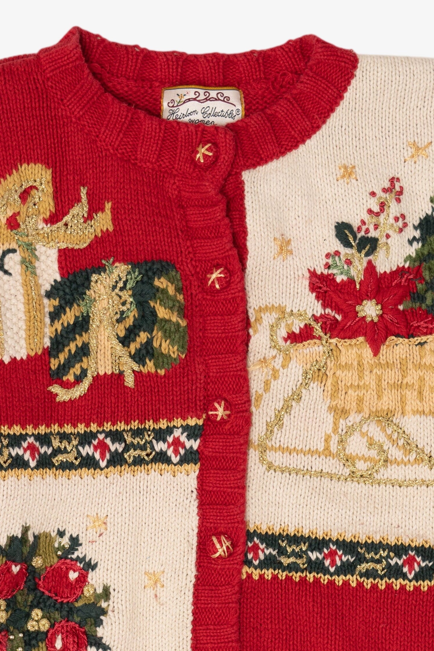 Vintage Red Heirloom Collectible Ugly Christmas Cardigan (1990s)