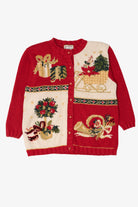 Vintage Red Heirloom Collectible Ugly Christmas Cardigan (1990s)