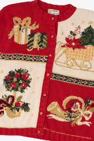 Vintage Red Heirloom Collectible Ugly Christmas Cardigan (1990s)