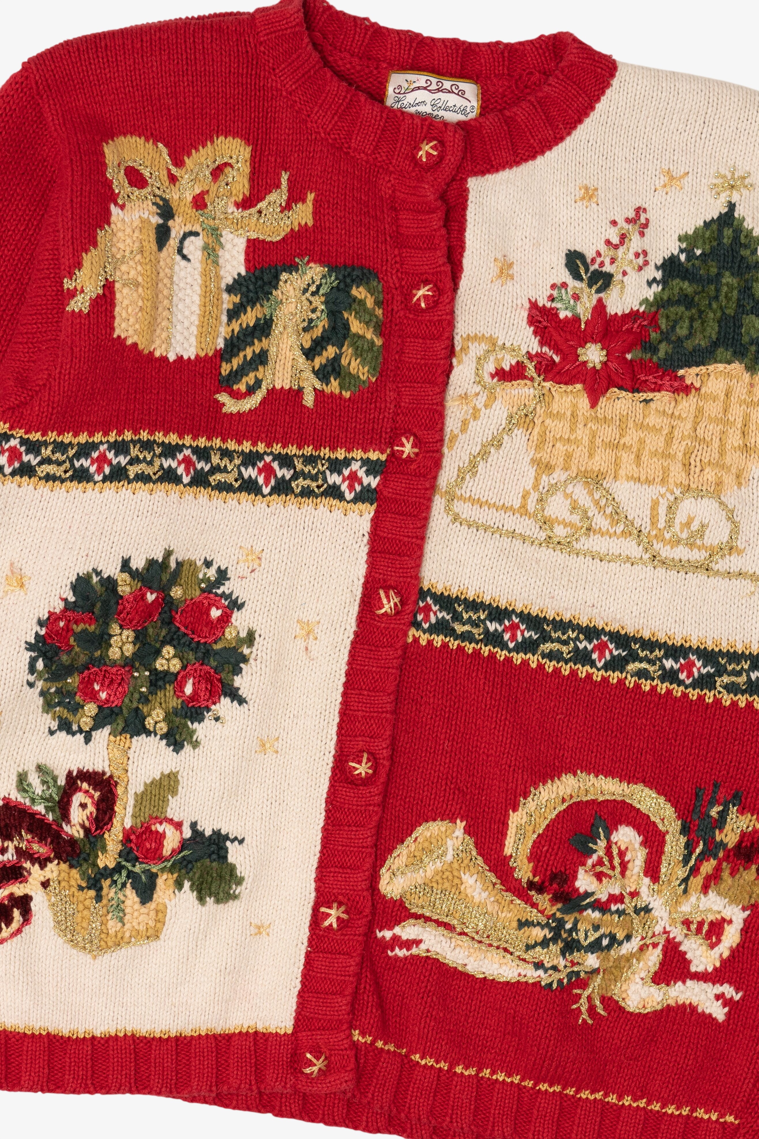 Vintage Red Heirloom Collectible Ugly Christmas Cardigan (1990s)
