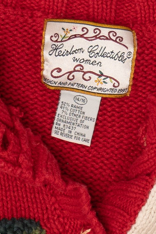 Vintage Red Heirloom Collectible Ugly Christmas Cardigan (1990s)