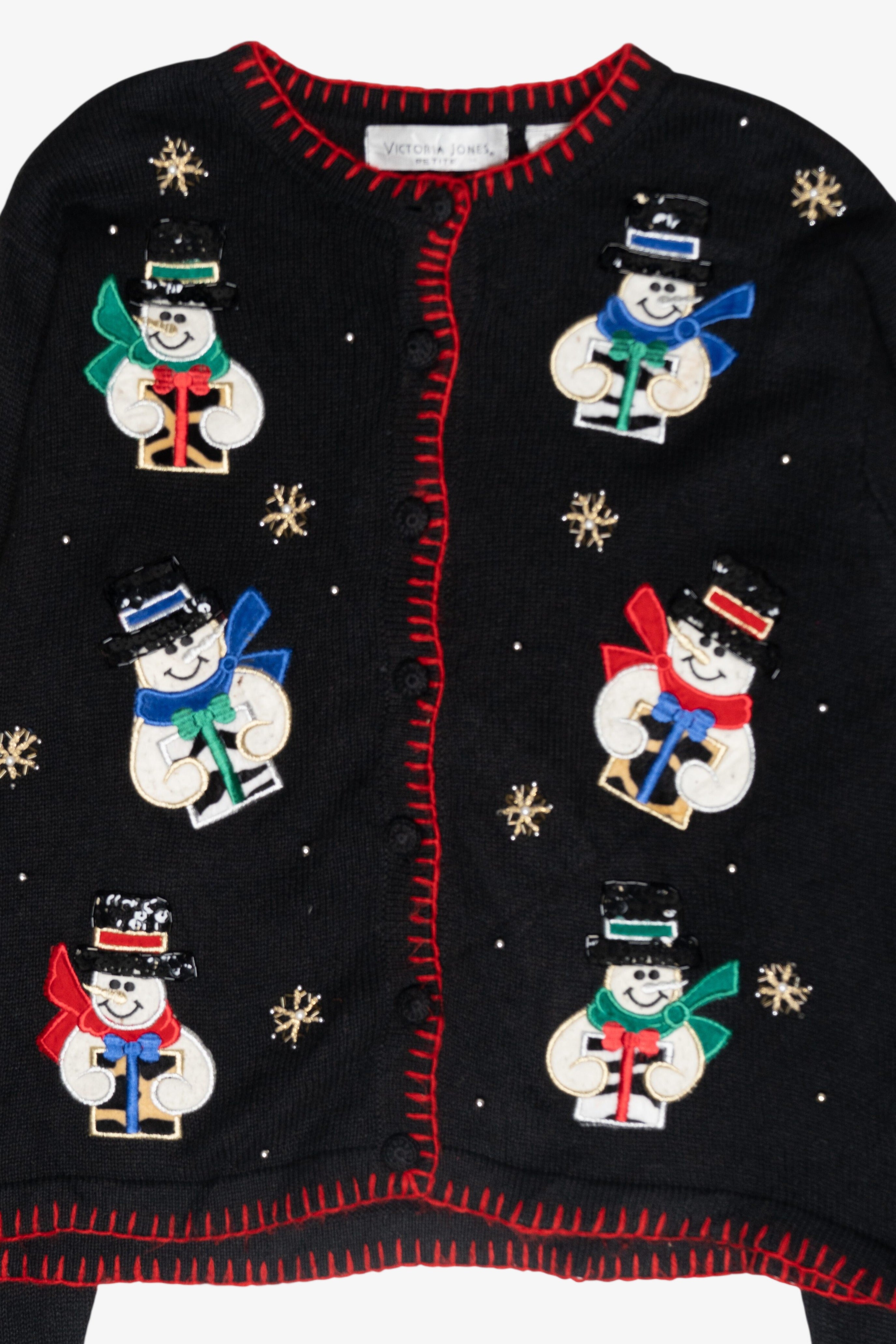 Happy Snowmen Vintage Ugly Christmas Cardigan (1990s)