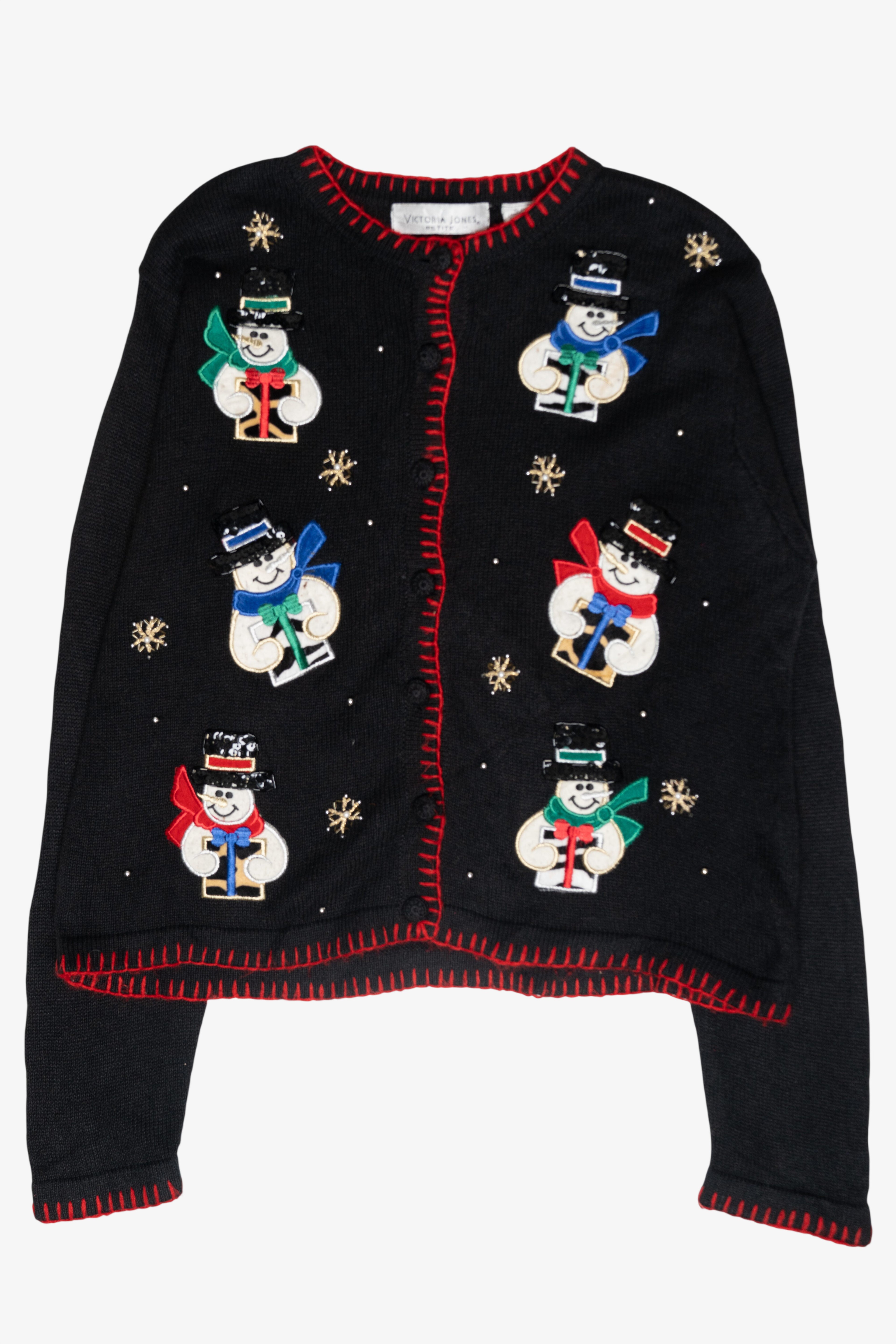 Happy Snowmen Vintage Ugly Christmas Cardigan (1990s)