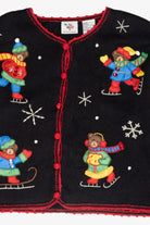 Skating Bears Vintage Ugly Christmas Cardigan (1990s)