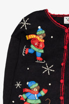 Skating Bears Vintage Ugly Christmas Cardigan (1990s)
