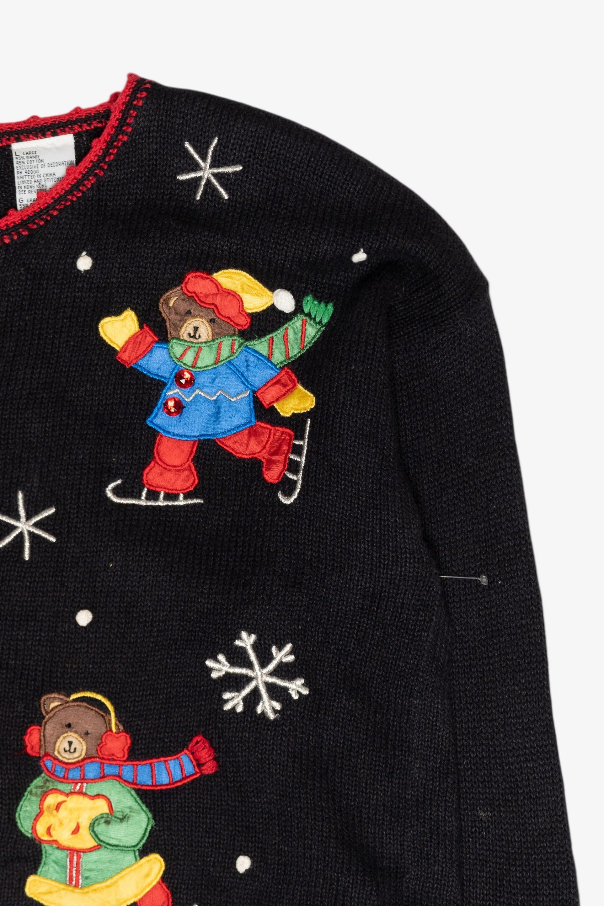 Skating Bears Vintage Ugly Christmas Cardigan (1990s)