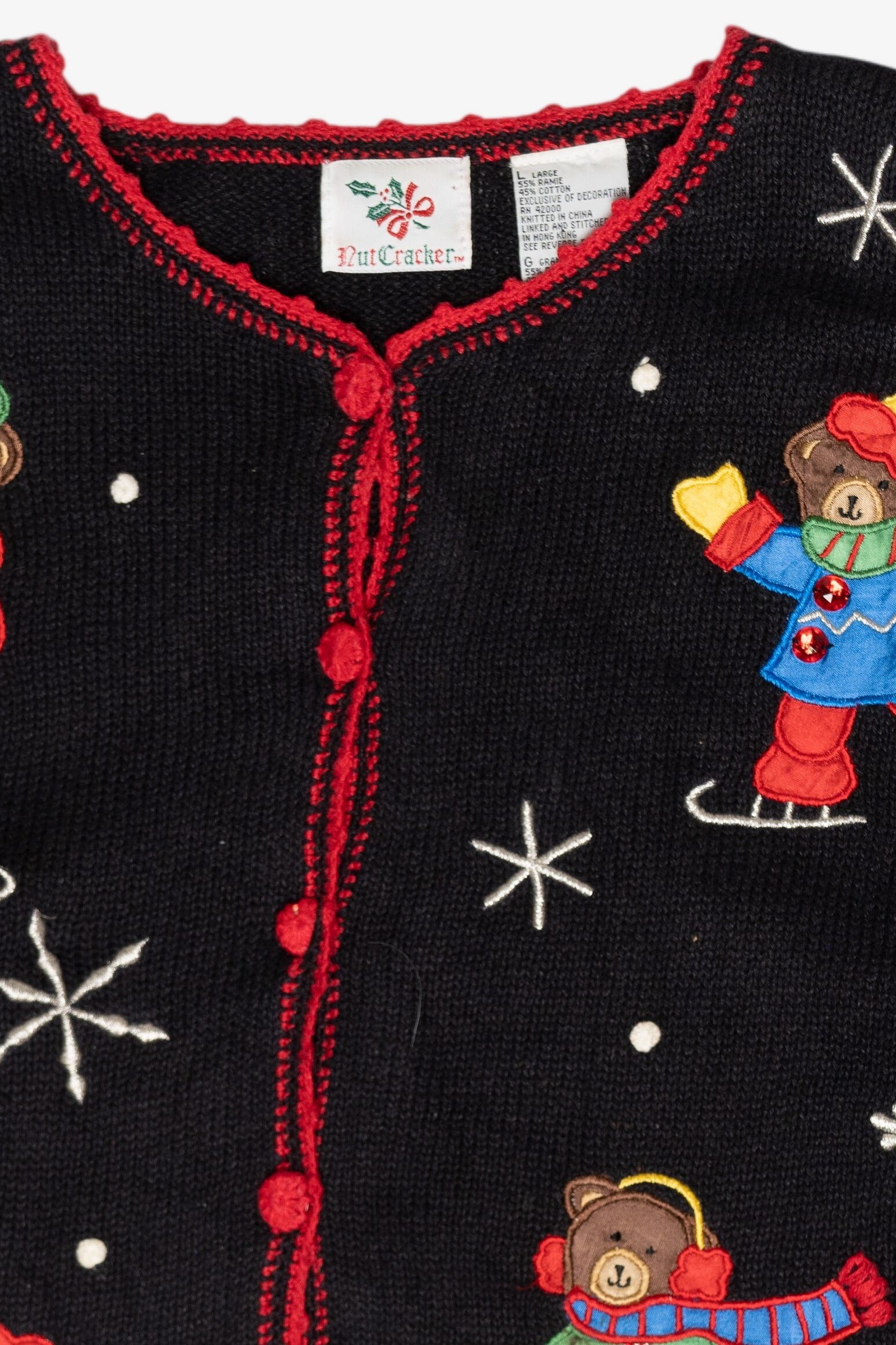 Skating Bears Vintage Ugly Christmas Cardigan (1990s)