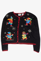 Skating Bears Vintage Ugly Christmas Cardigan (1990s)