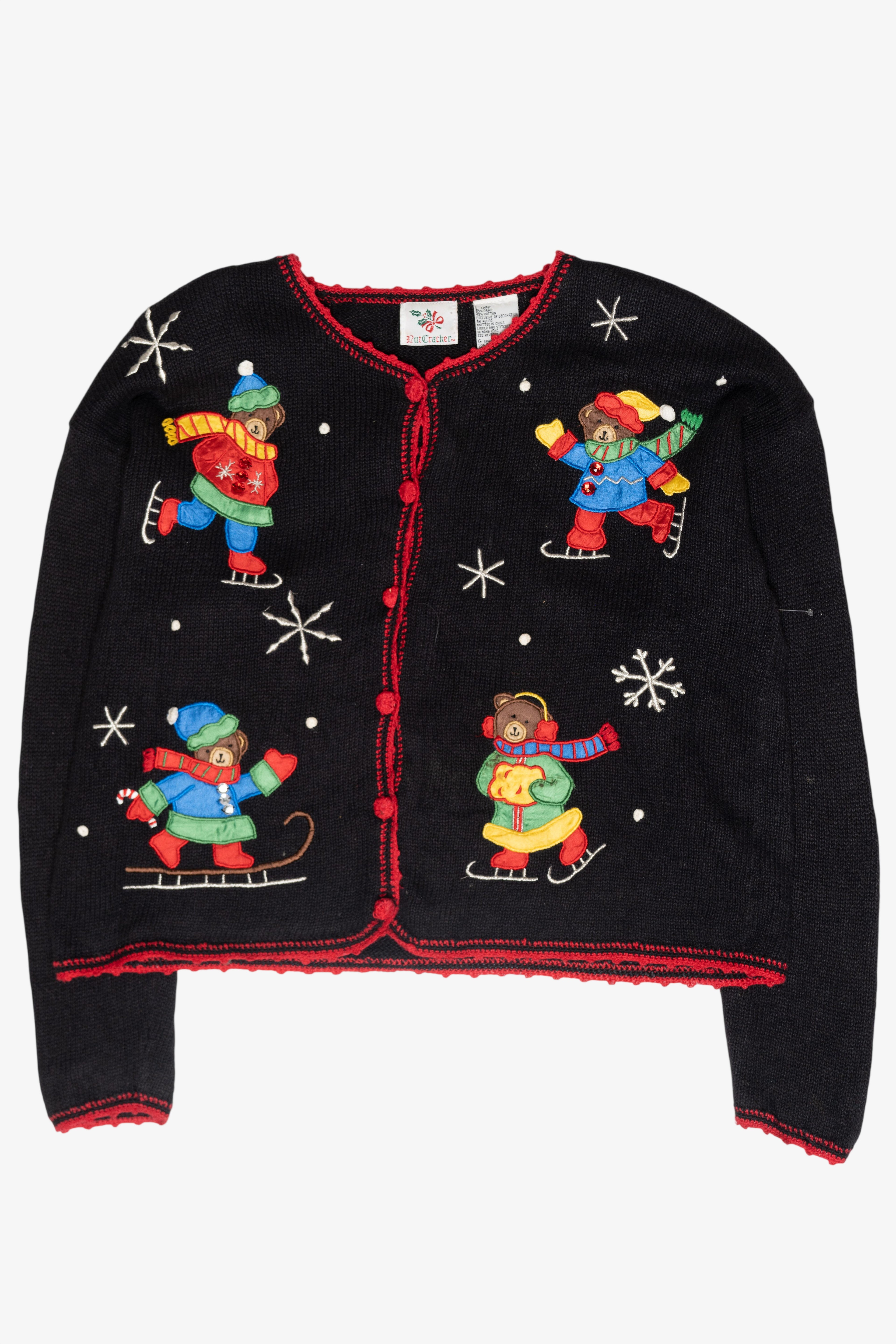Skating Bears Vintage Ugly Christmas Cardigan (1990s)