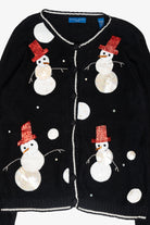 Top Hat Snowmen Vintage Ugly Christmas Cardigan (1990s)