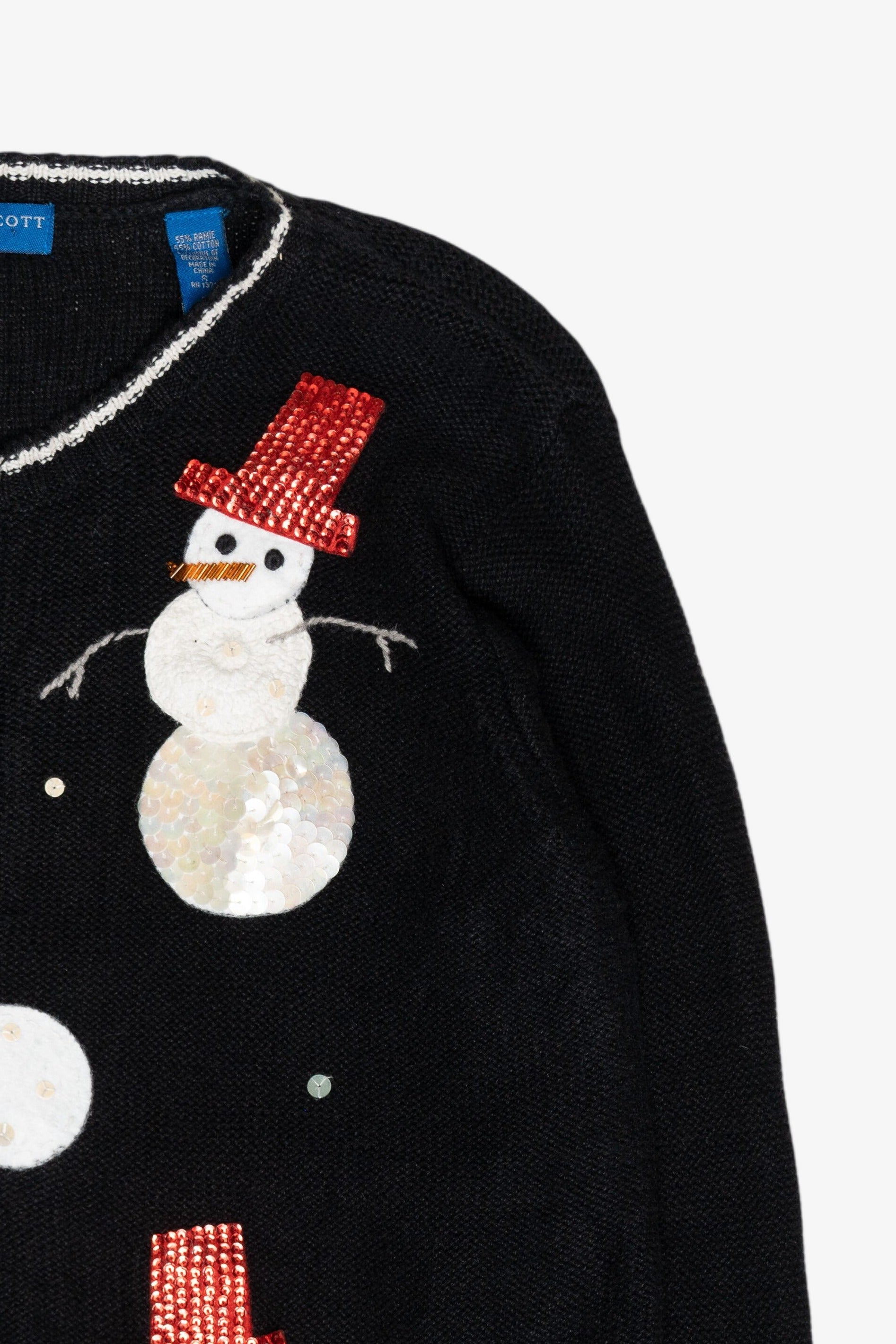 Top Hat Snowmen Vintage Ugly Christmas Cardigan (1990s)