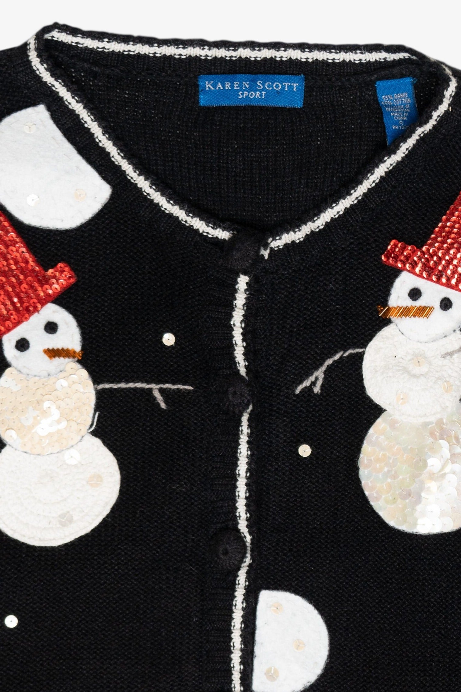 Top Hat Snowmen Vintage Ugly Christmas Cardigan (1990s)