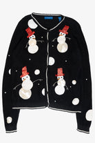 Top Hat Snowmen Vintage Ugly Christmas Cardigan (1990s)