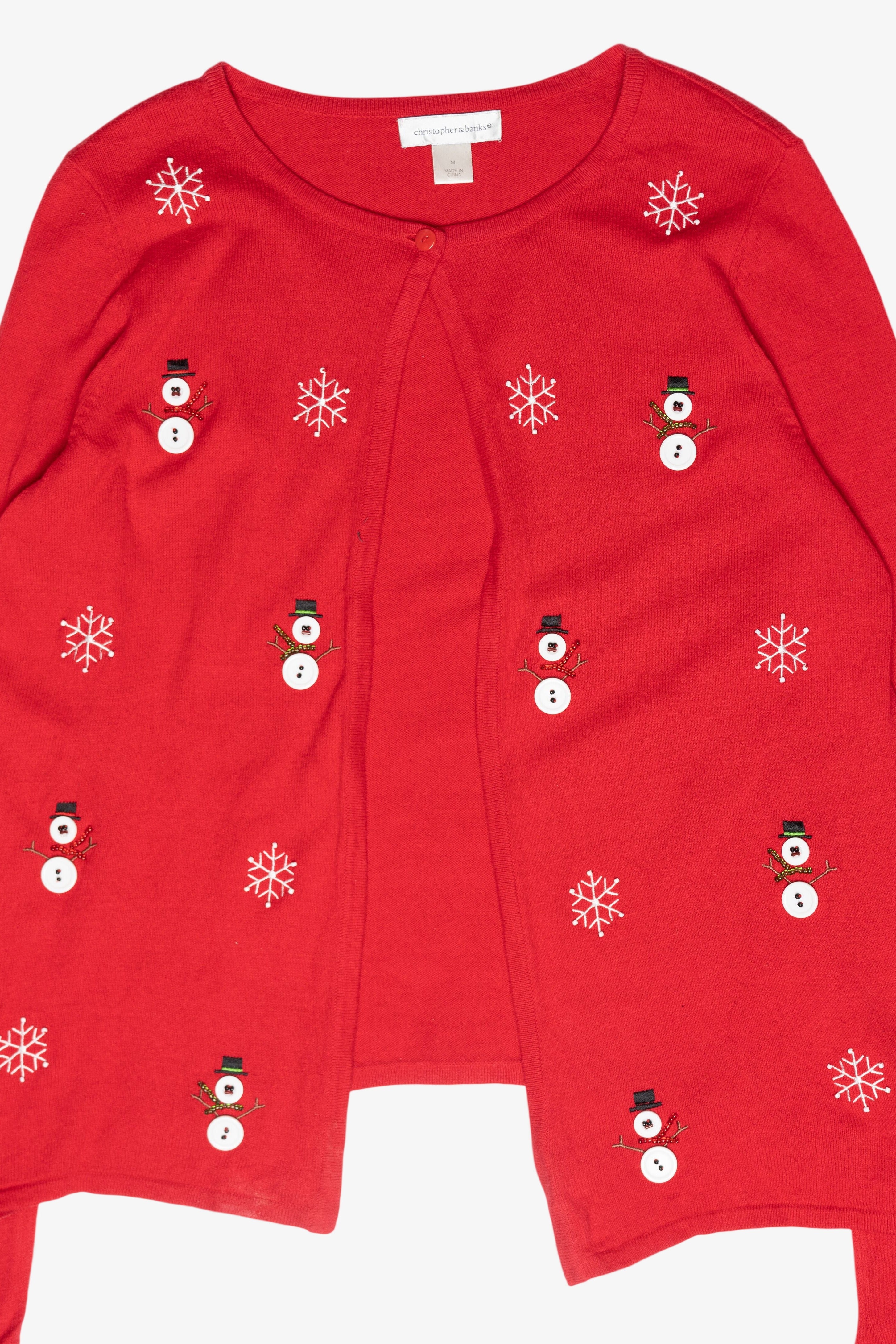 Button Snowmen Vintage Ugly Christmas Cardigan (2000s)