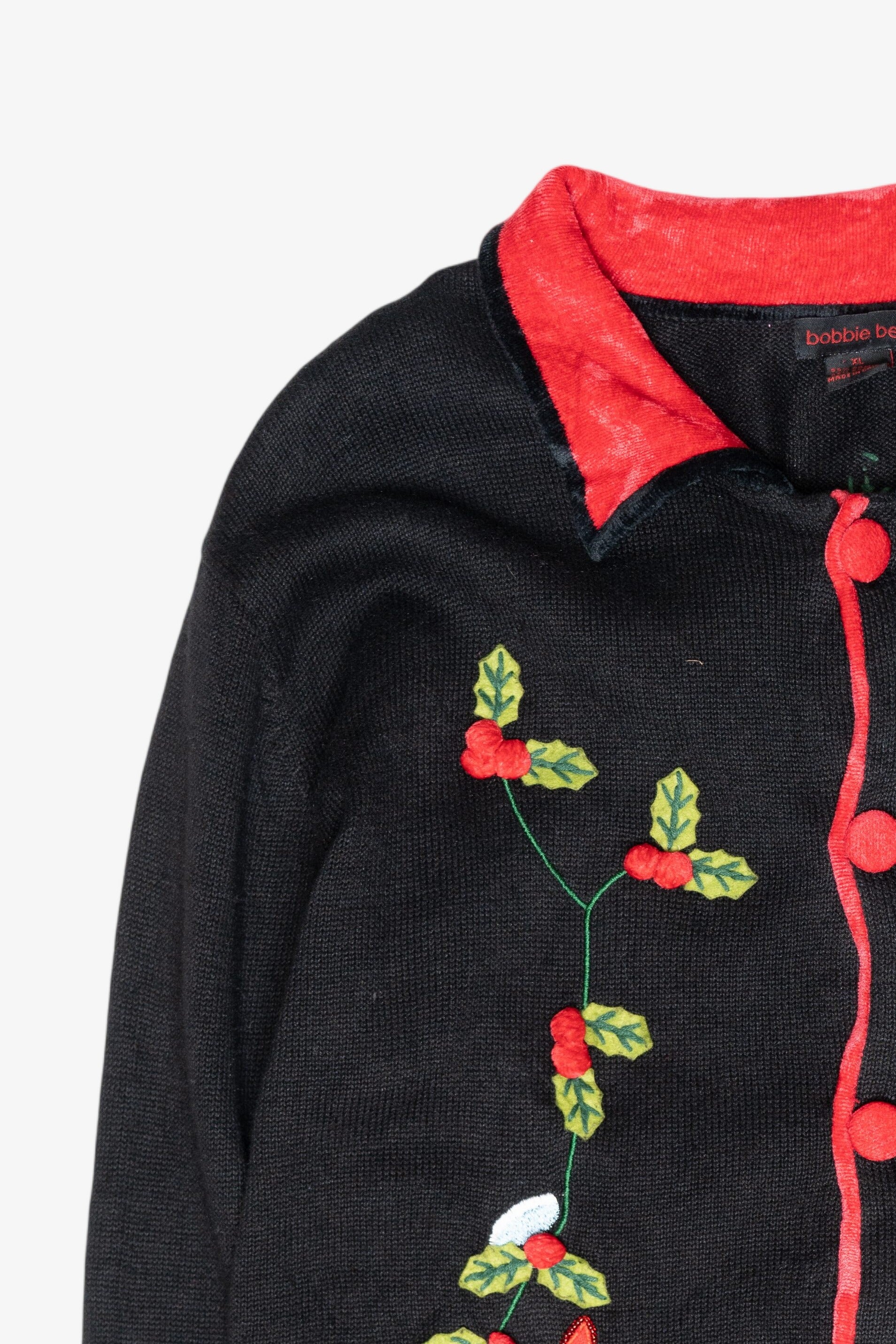 Cardinals Velvet Collar Vintage Ugly Christmas Cardigan (2000s)