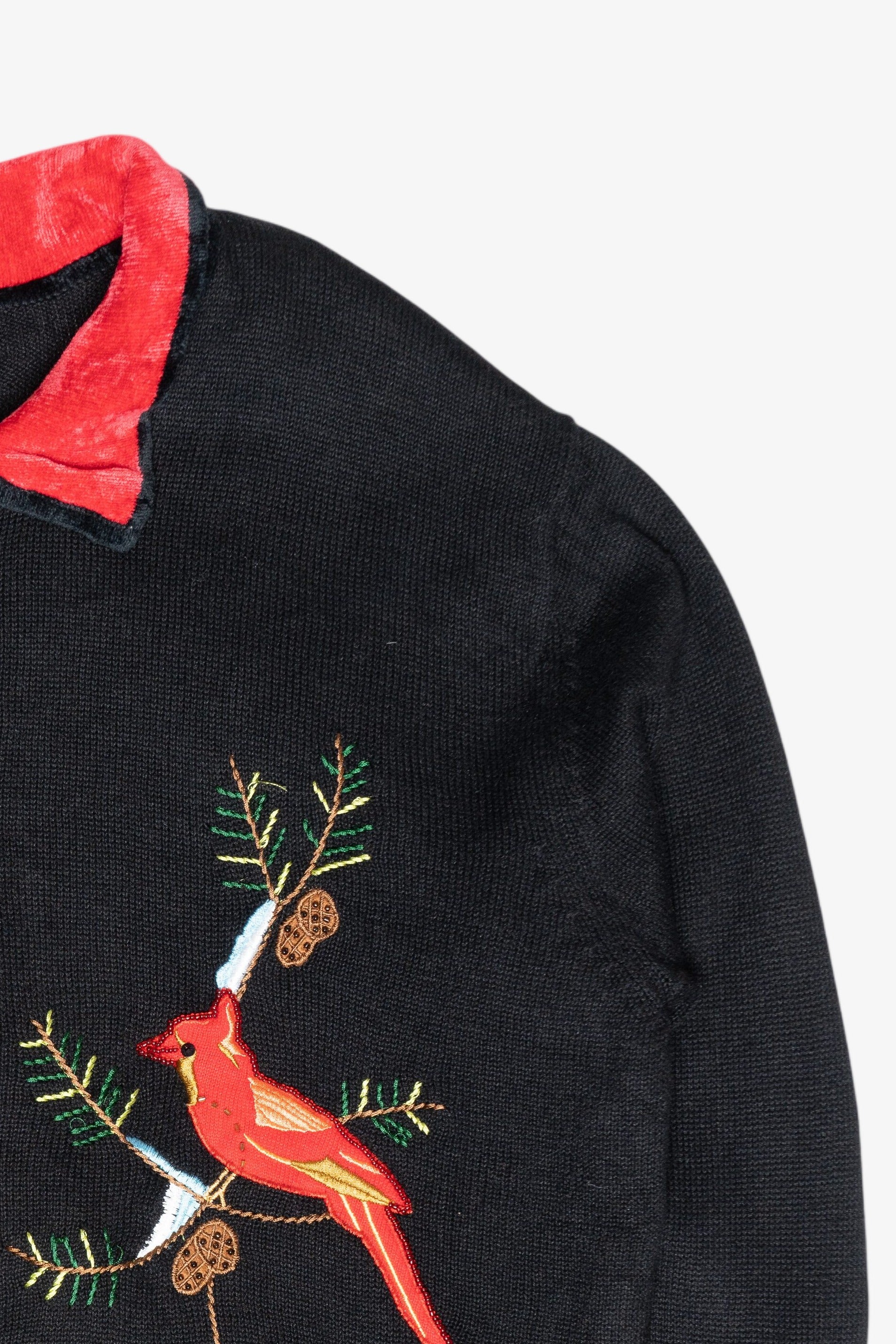 Cardinals Velvet Collar Vintage Ugly Christmas Cardigan (2000s)