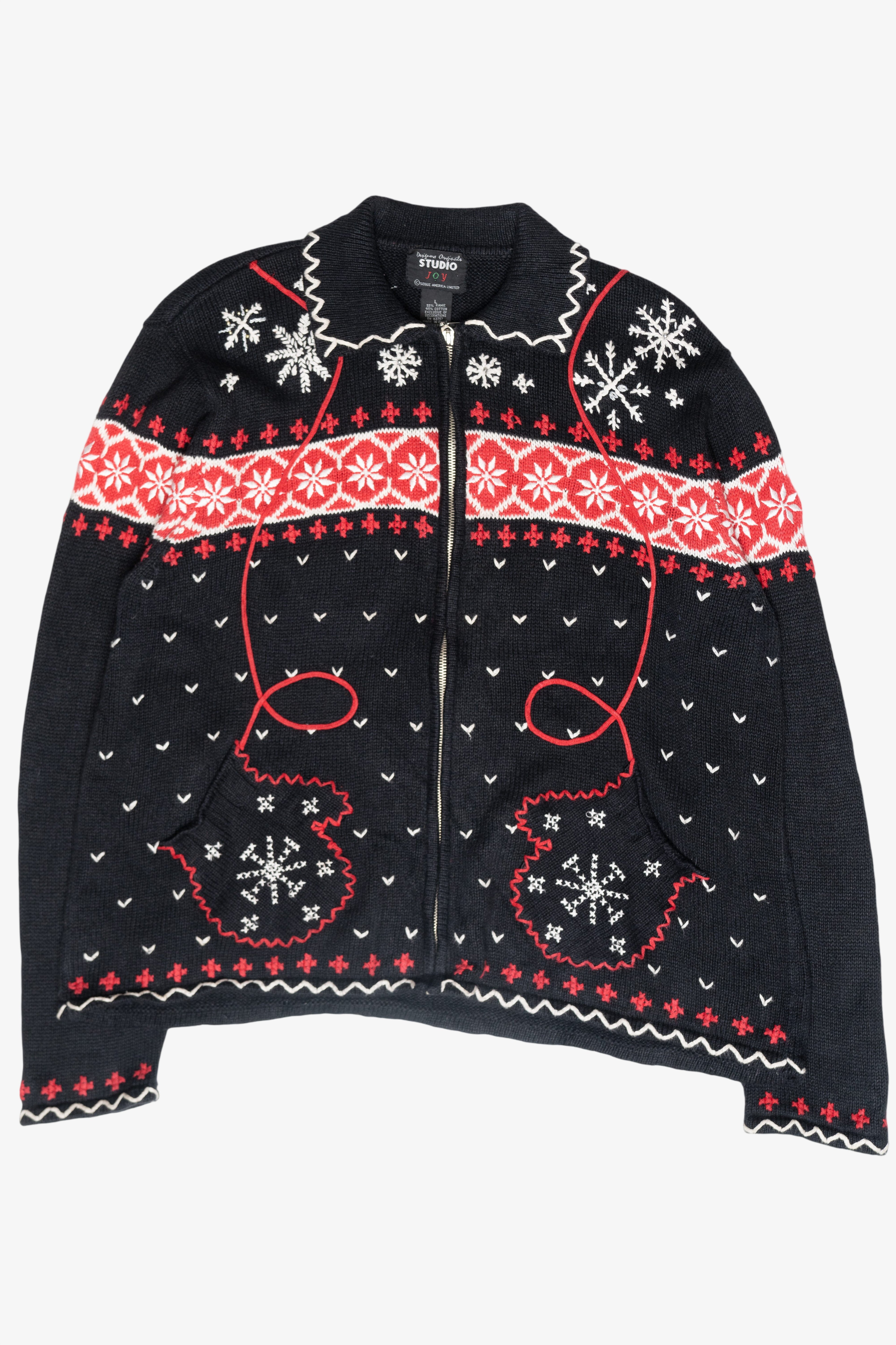 Mitten Pocket Vintage Ugly Christmas Cardigan (1990s)